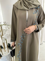 C 1552 Beige Blue Floral Abaya