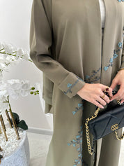 C 1552 Beige Blue Floral Abaya