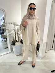C Beige Summer Embroidery Linen Travel Set