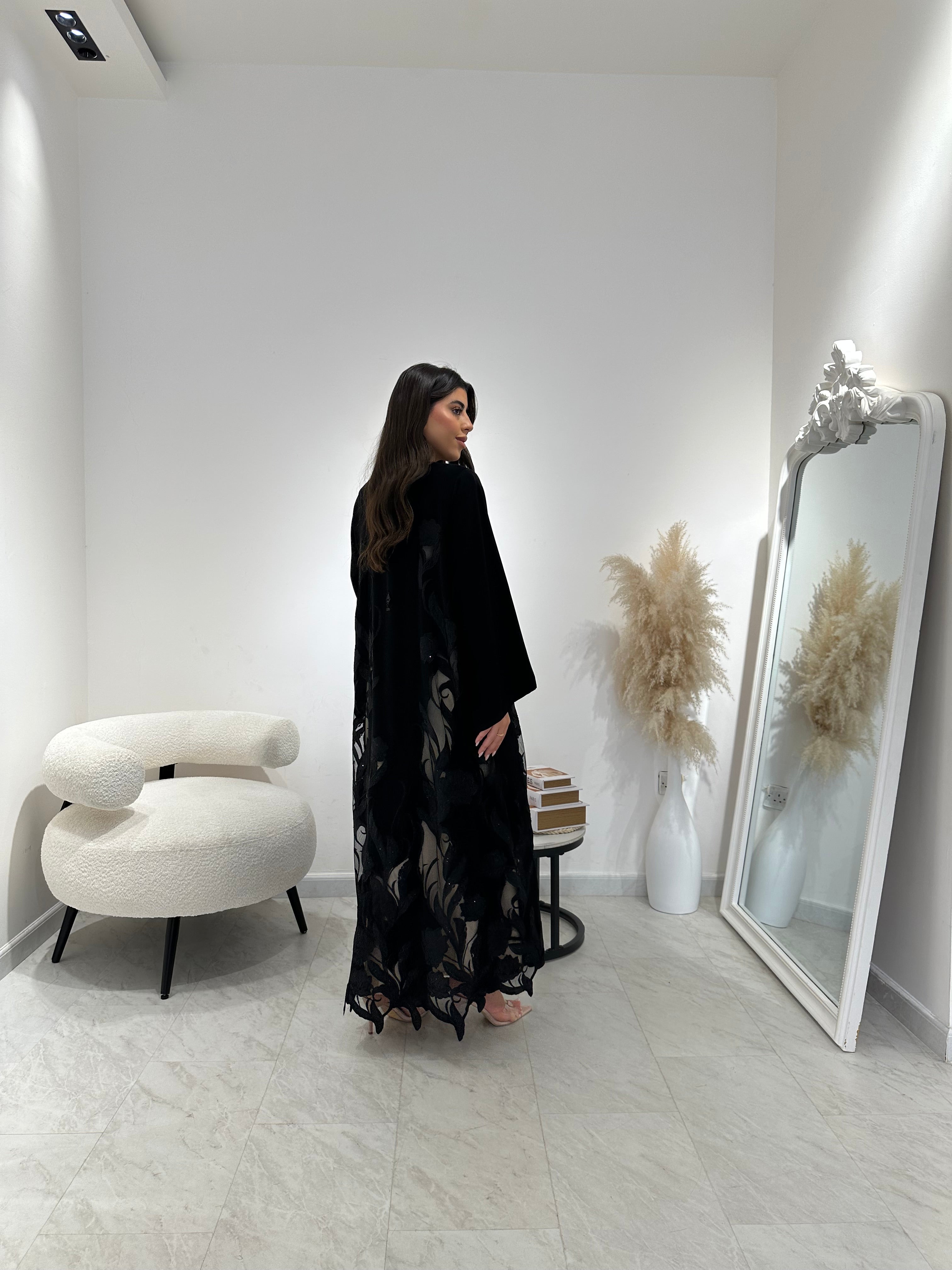 C 1303 Black Lace Abaya