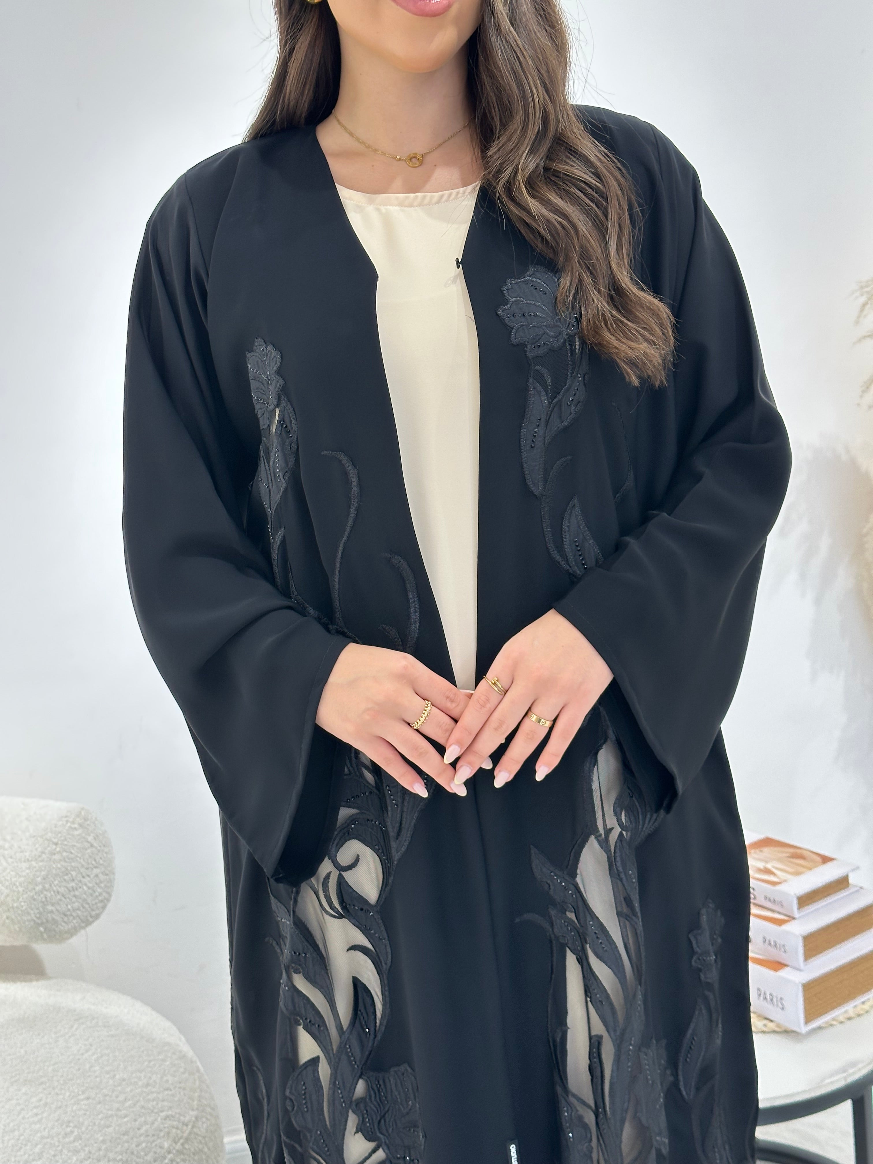 C 1303 Black Lace Abaya