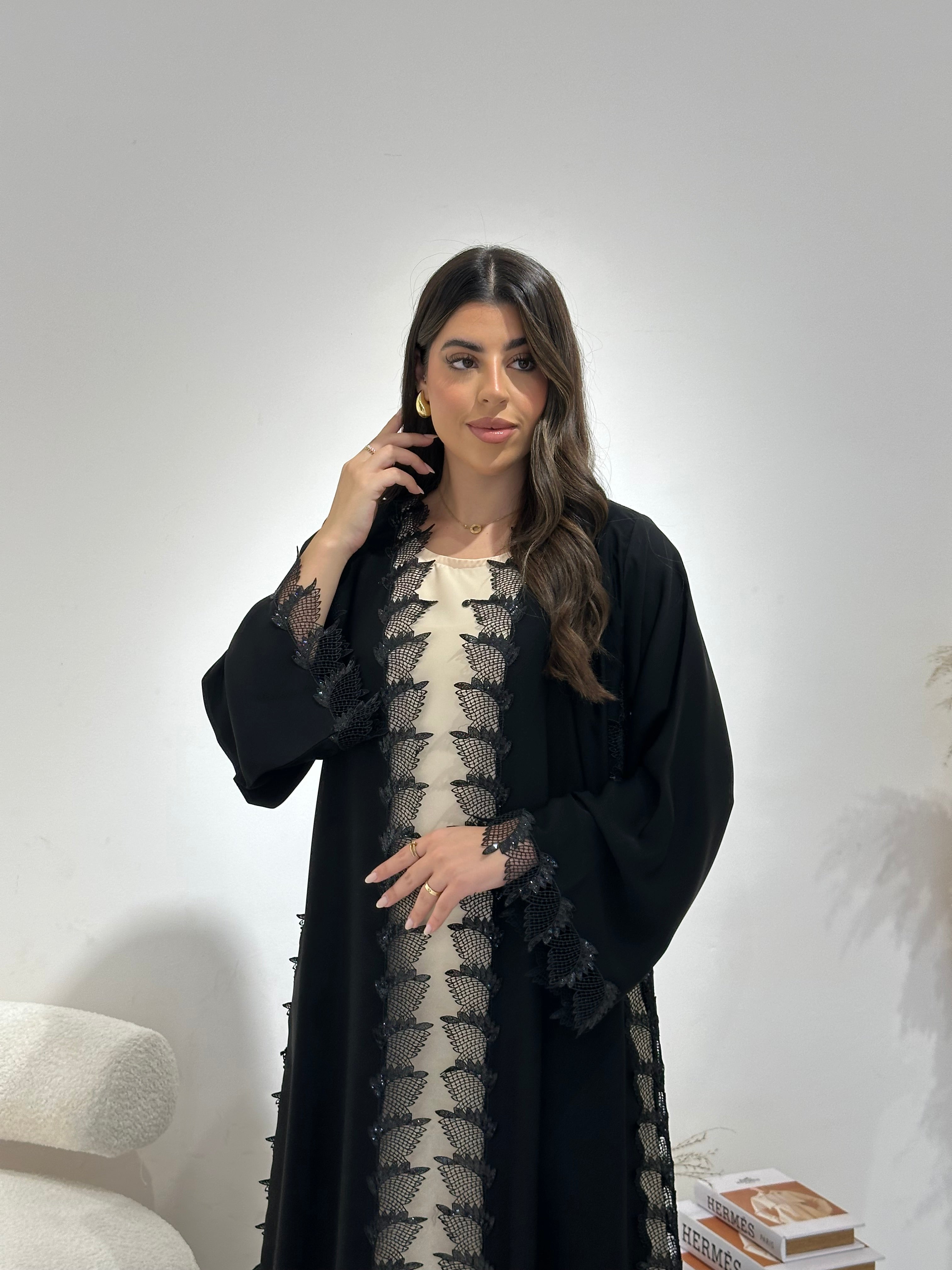 C 1305 Black Lace Abaya