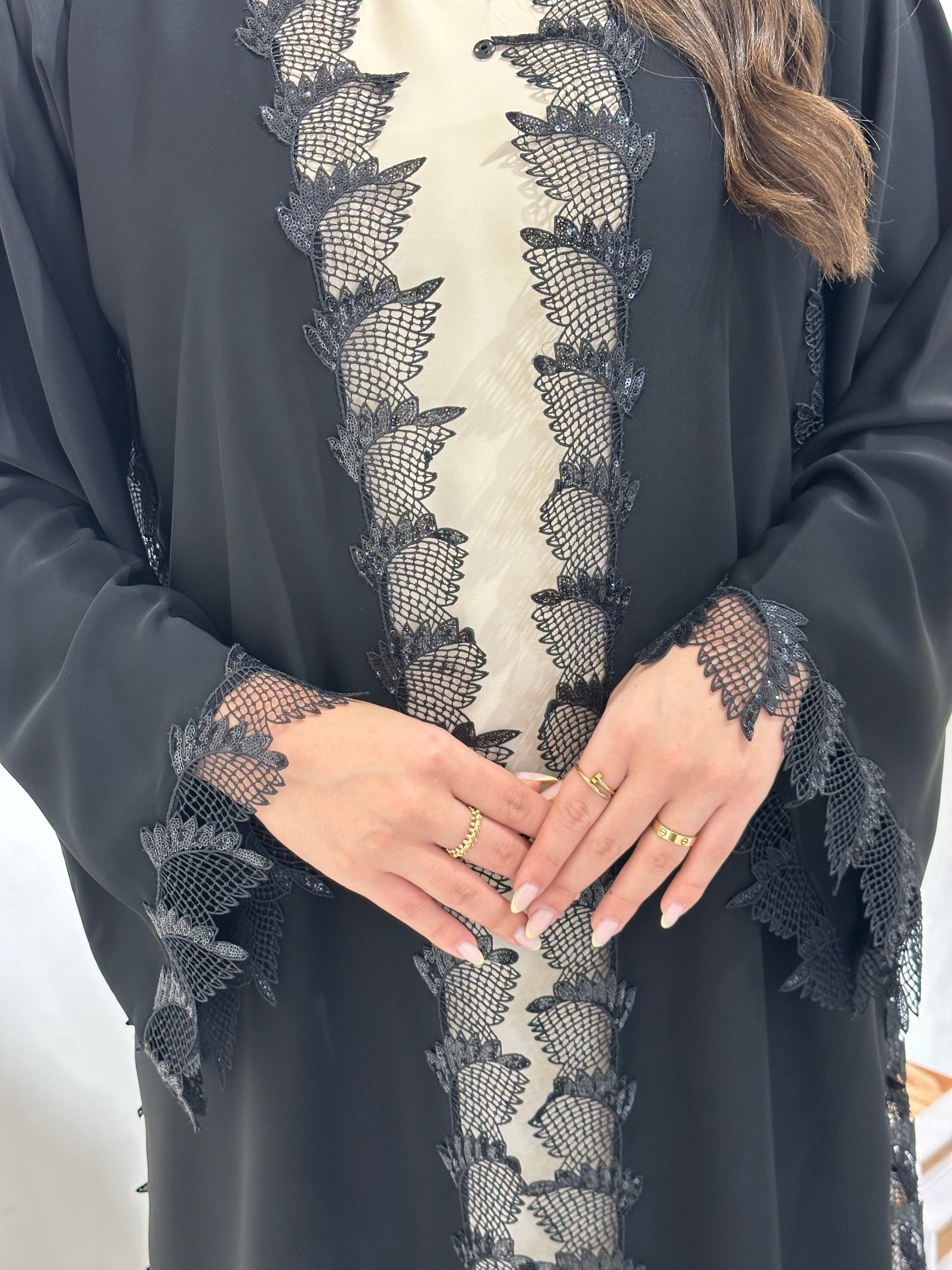 C 1305 Black Lace Abaya