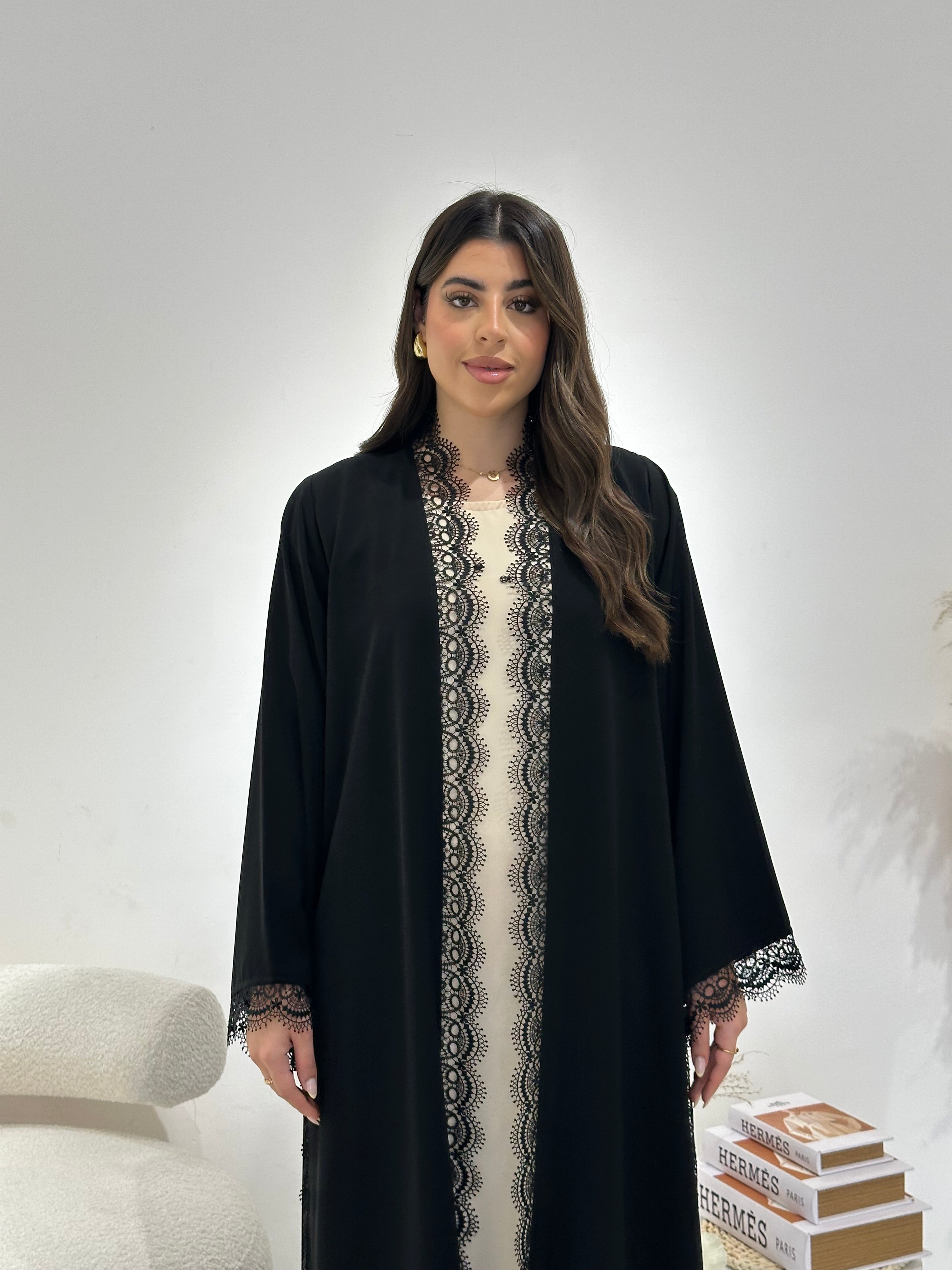C 1306 Black Lace Abaya