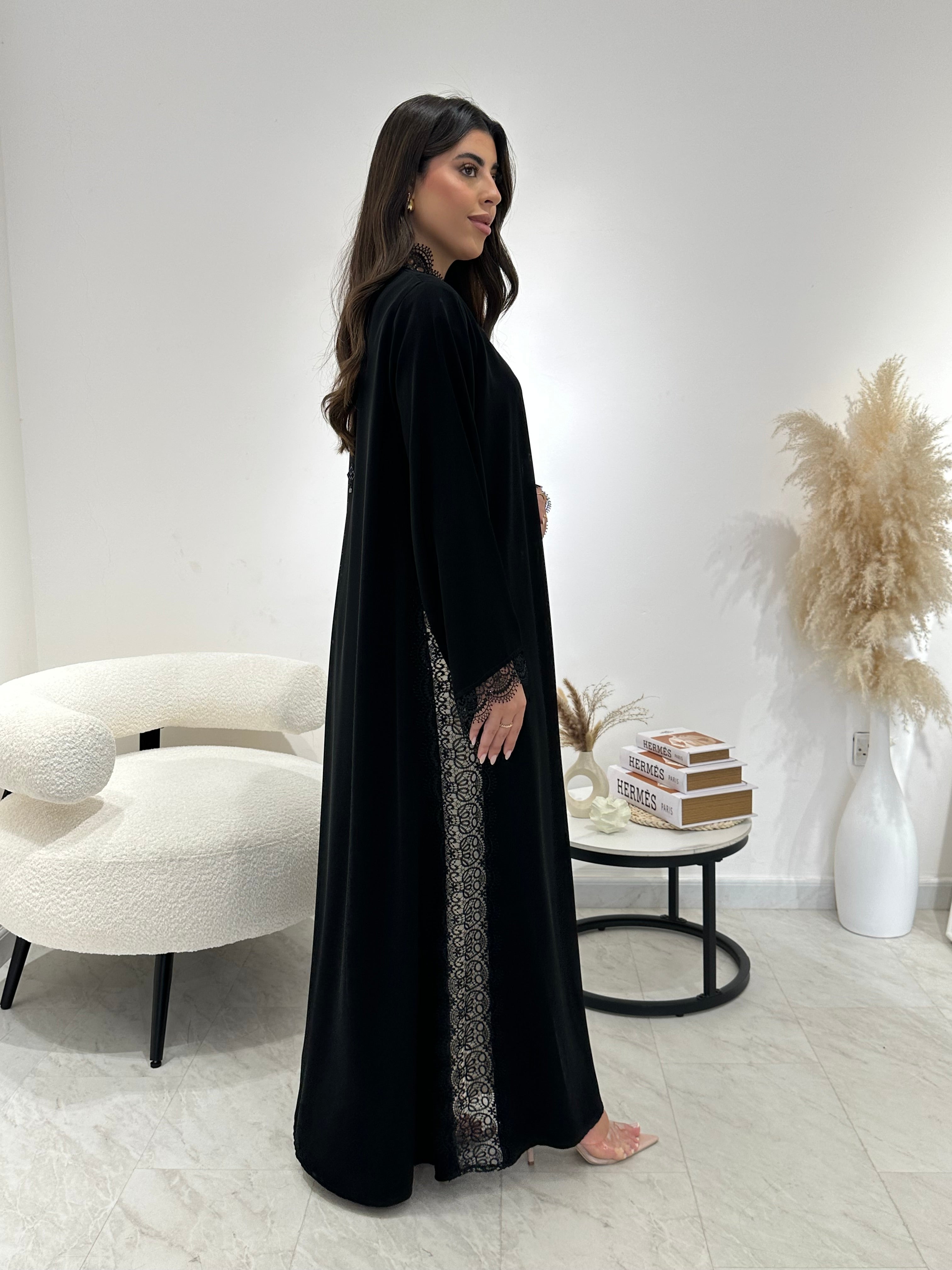 C 1306 Black Lace Abaya