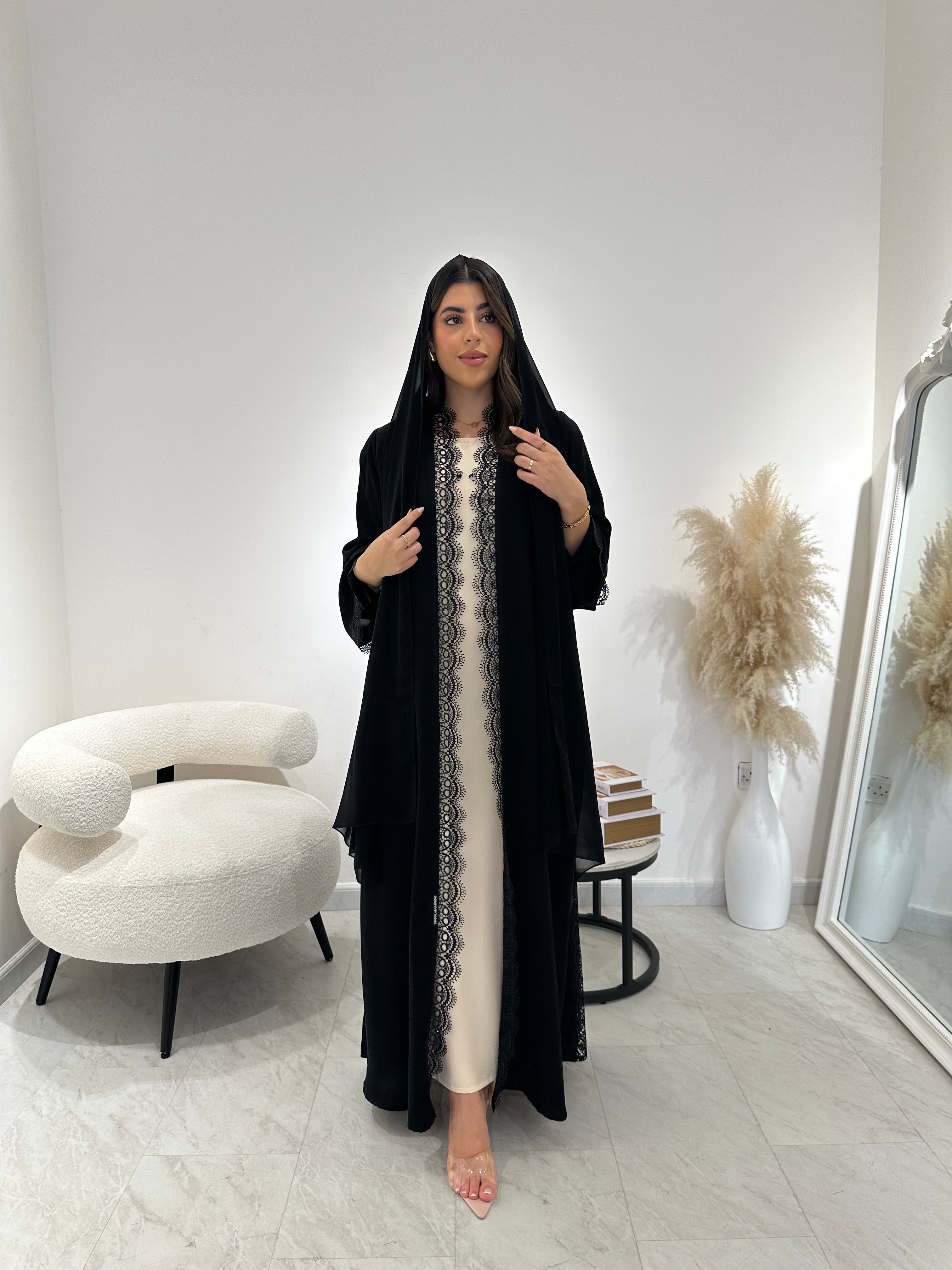 C 1306 Black Lace Abaya