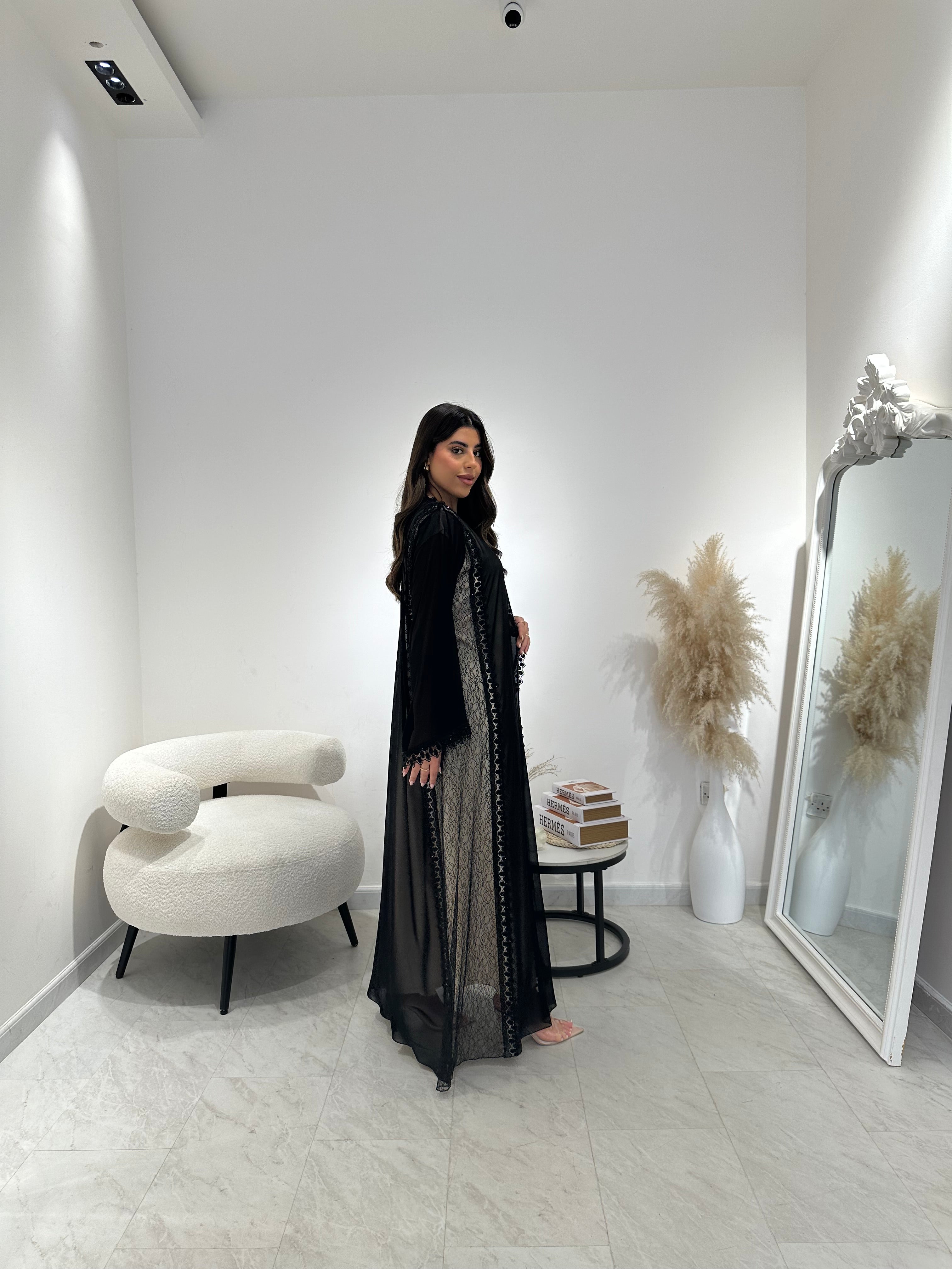 C 1307 Black Crystal Lace Abaya