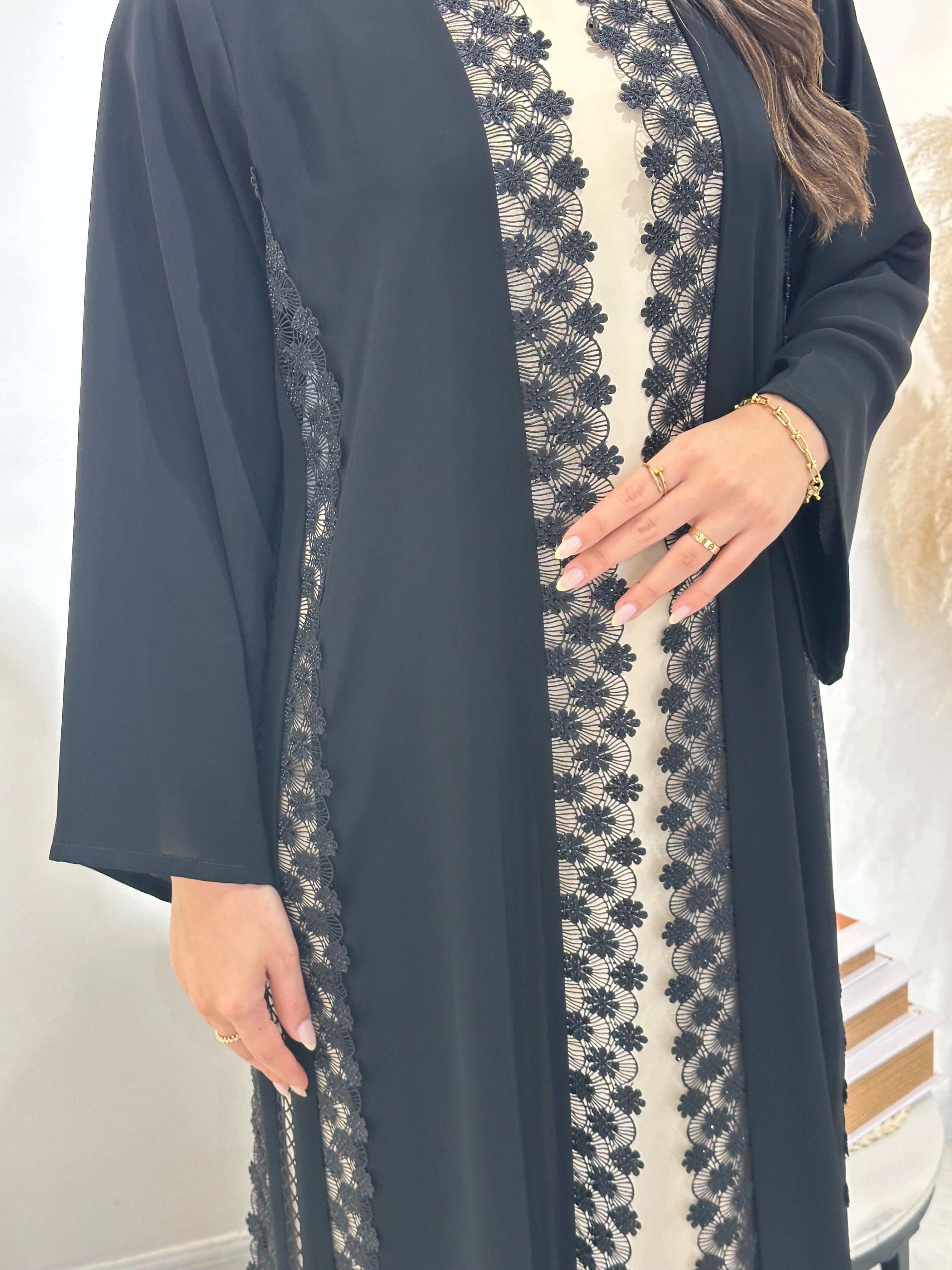 C 1308 Black Lace Abaya