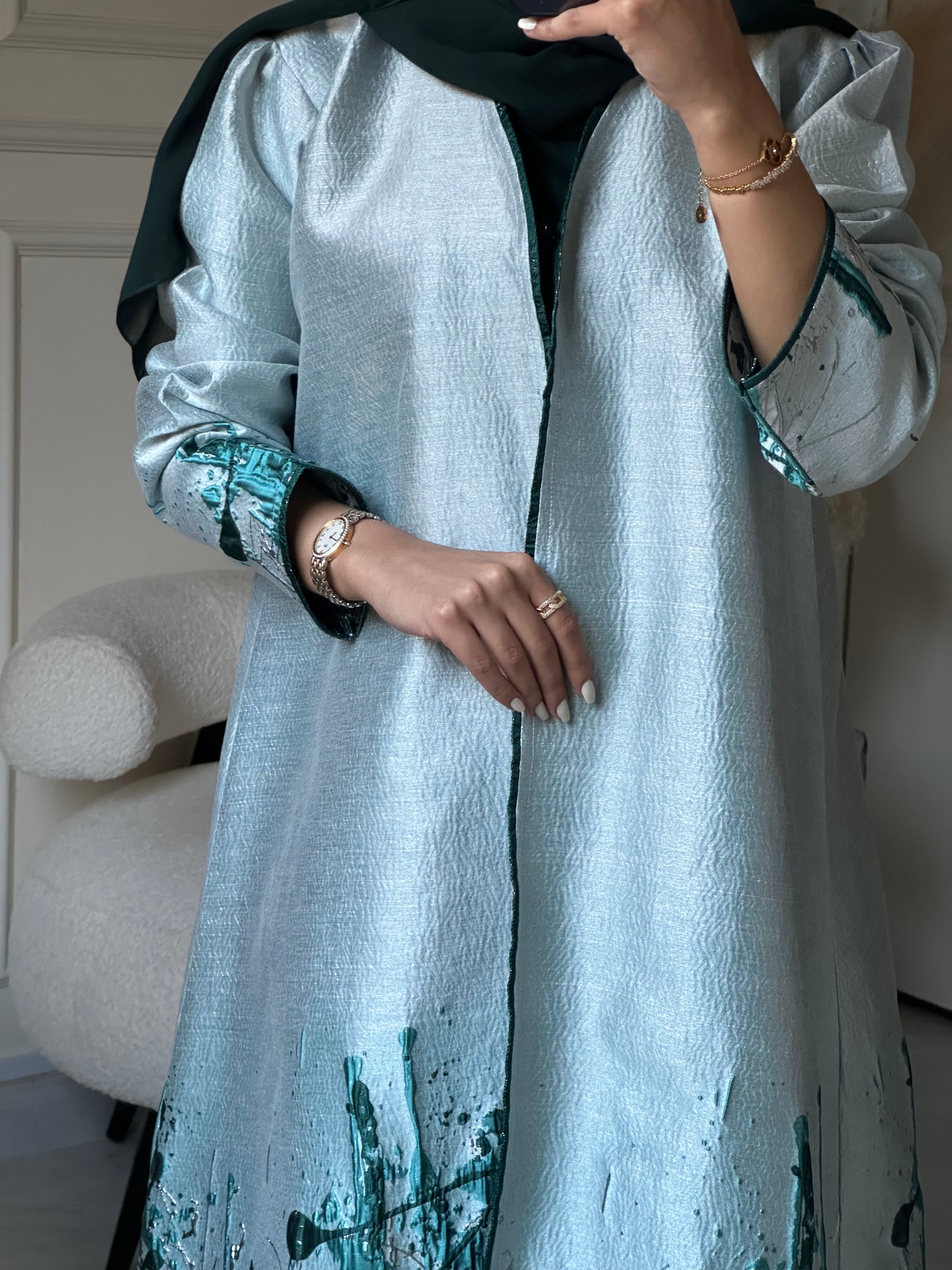 C 0856-02 Green Printed Abaya