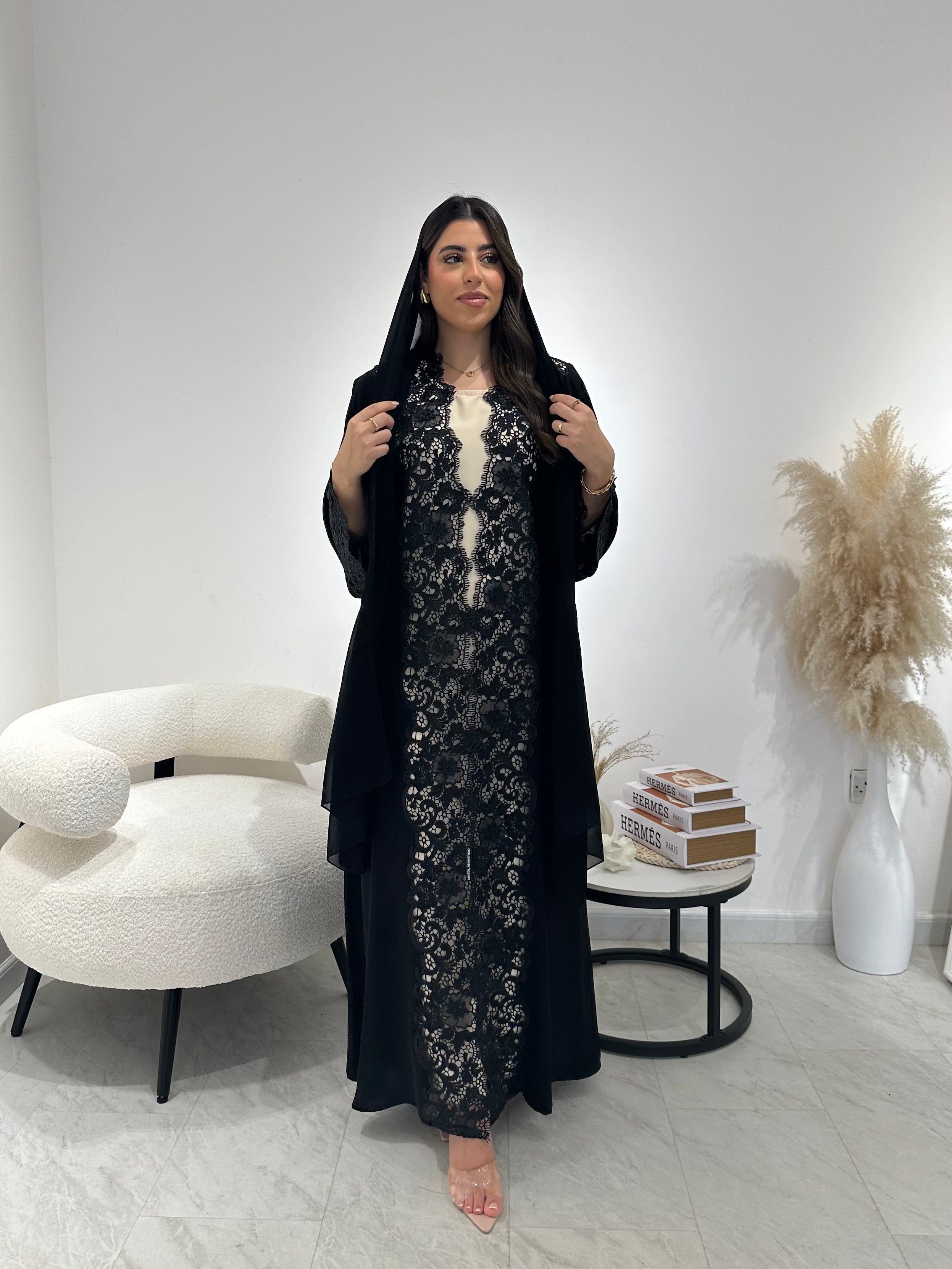 C 1319 Black Lace Abaya