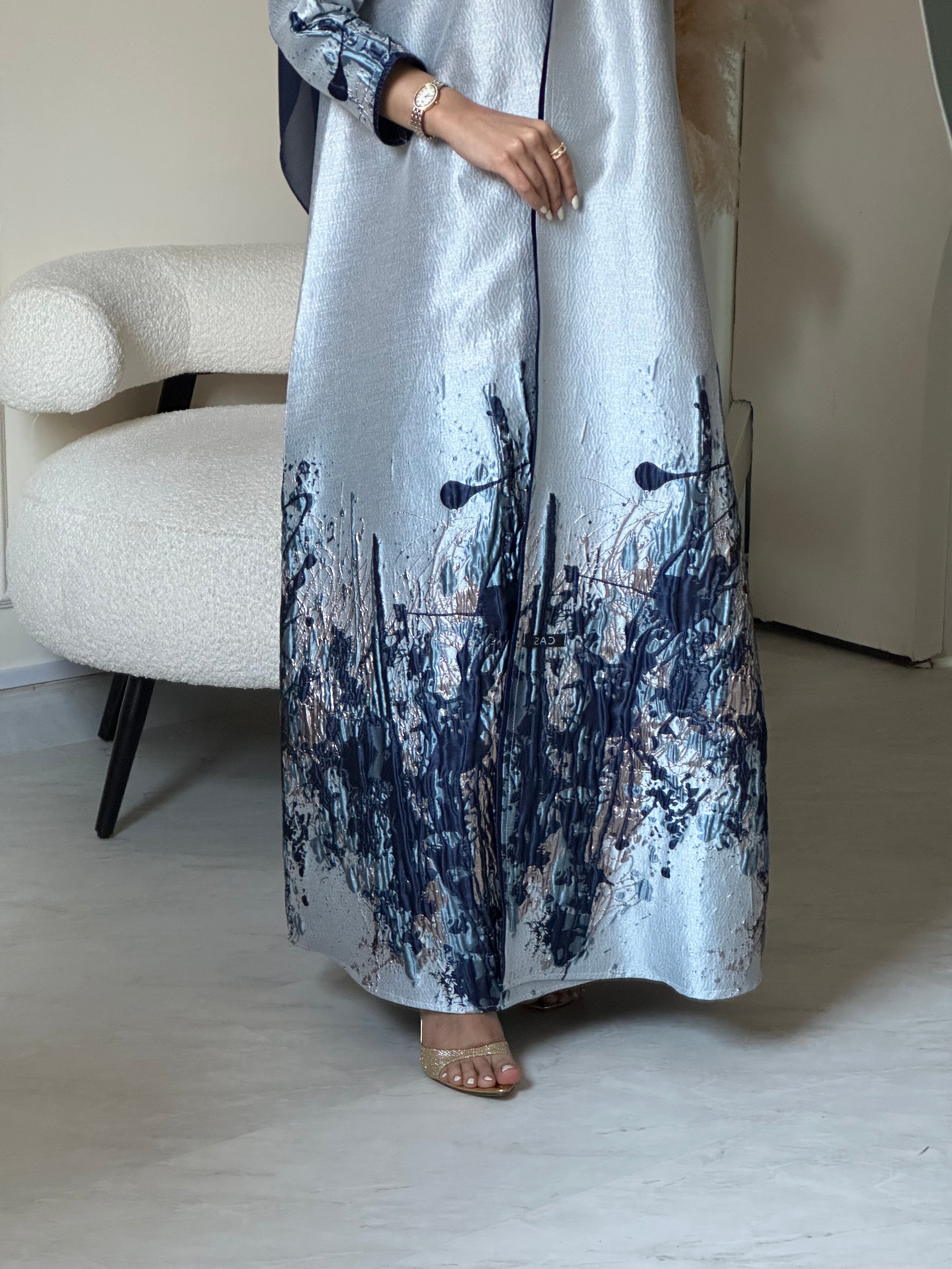 C 0856-03 Navy Blue Printed Abaya