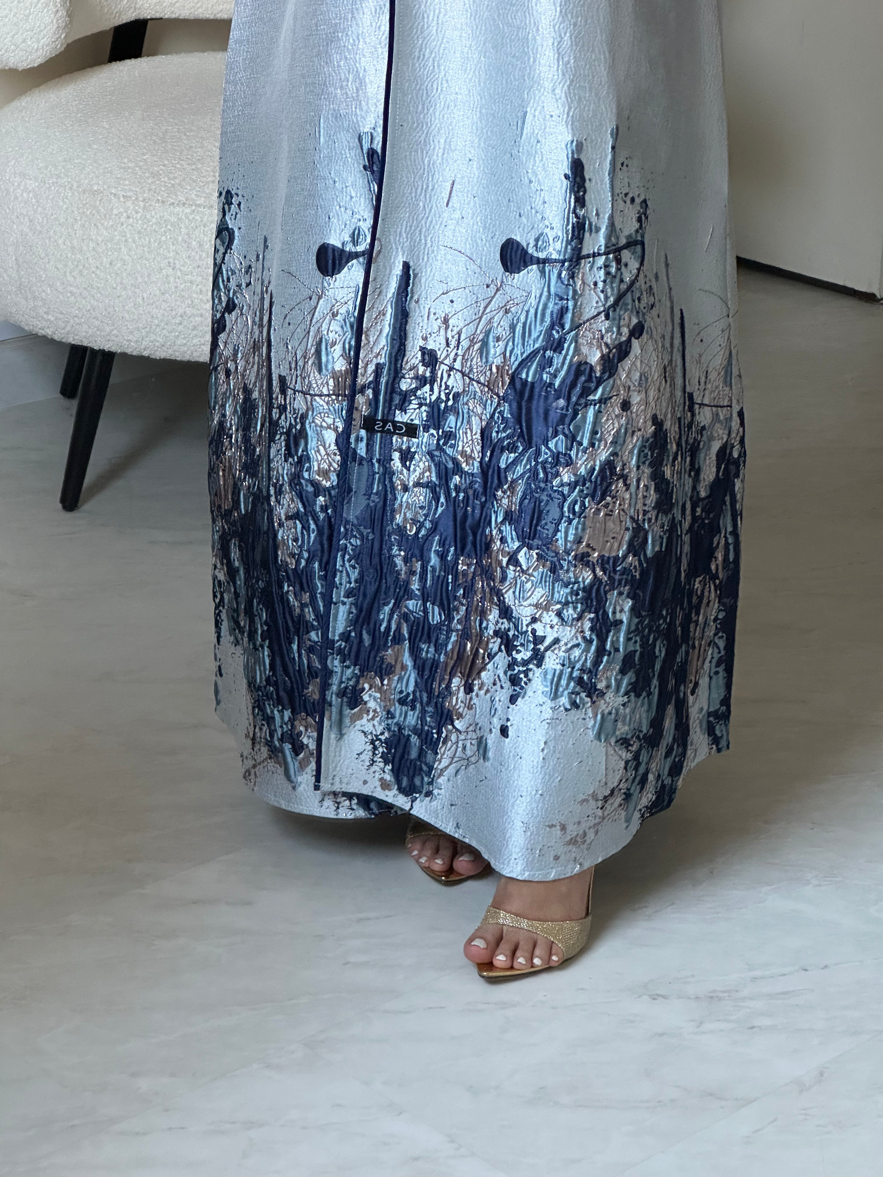 C 0856-03 Navy Blue Printed Abaya