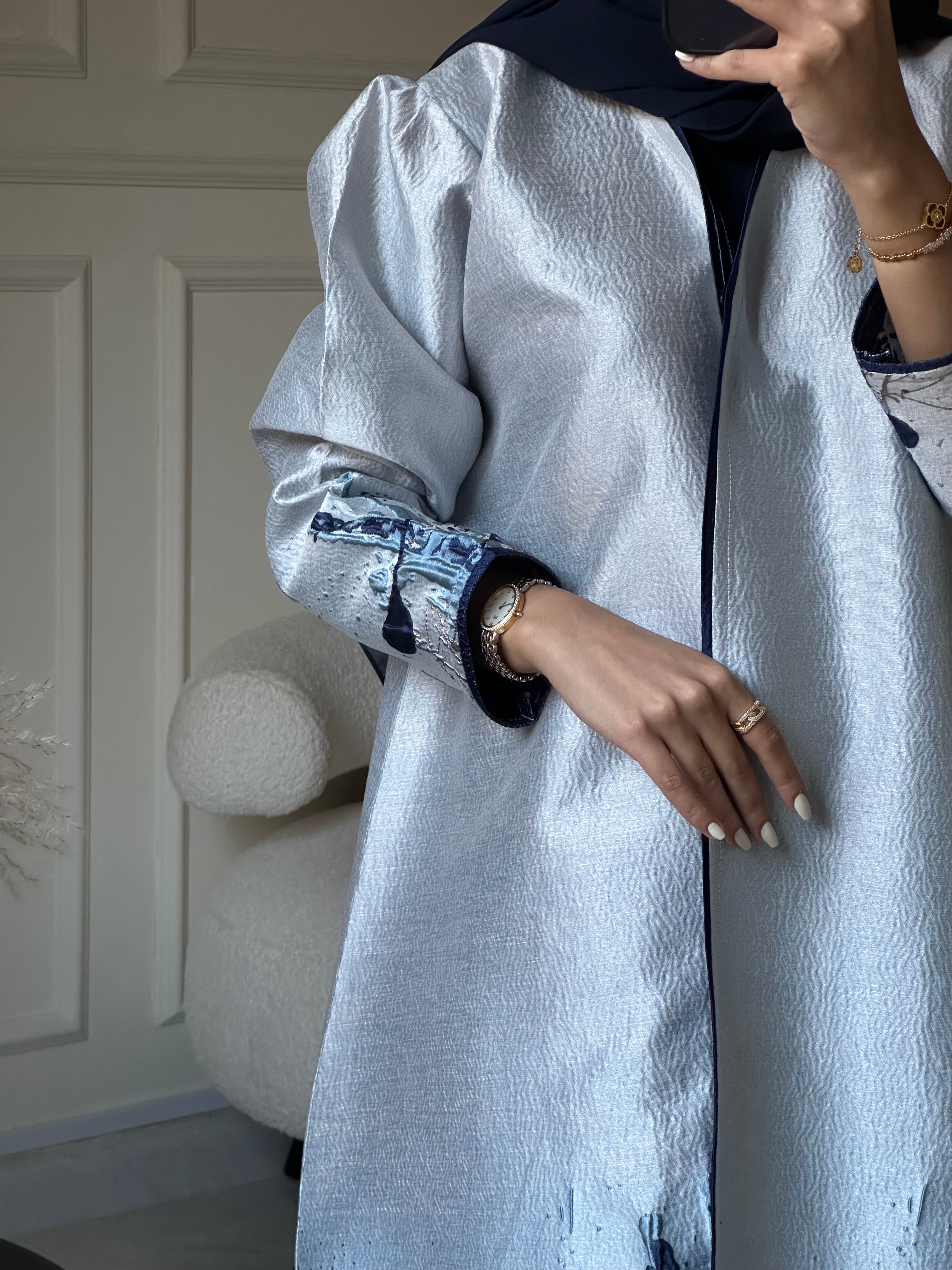 C 0856-03 Navy Blue Printed Abaya
