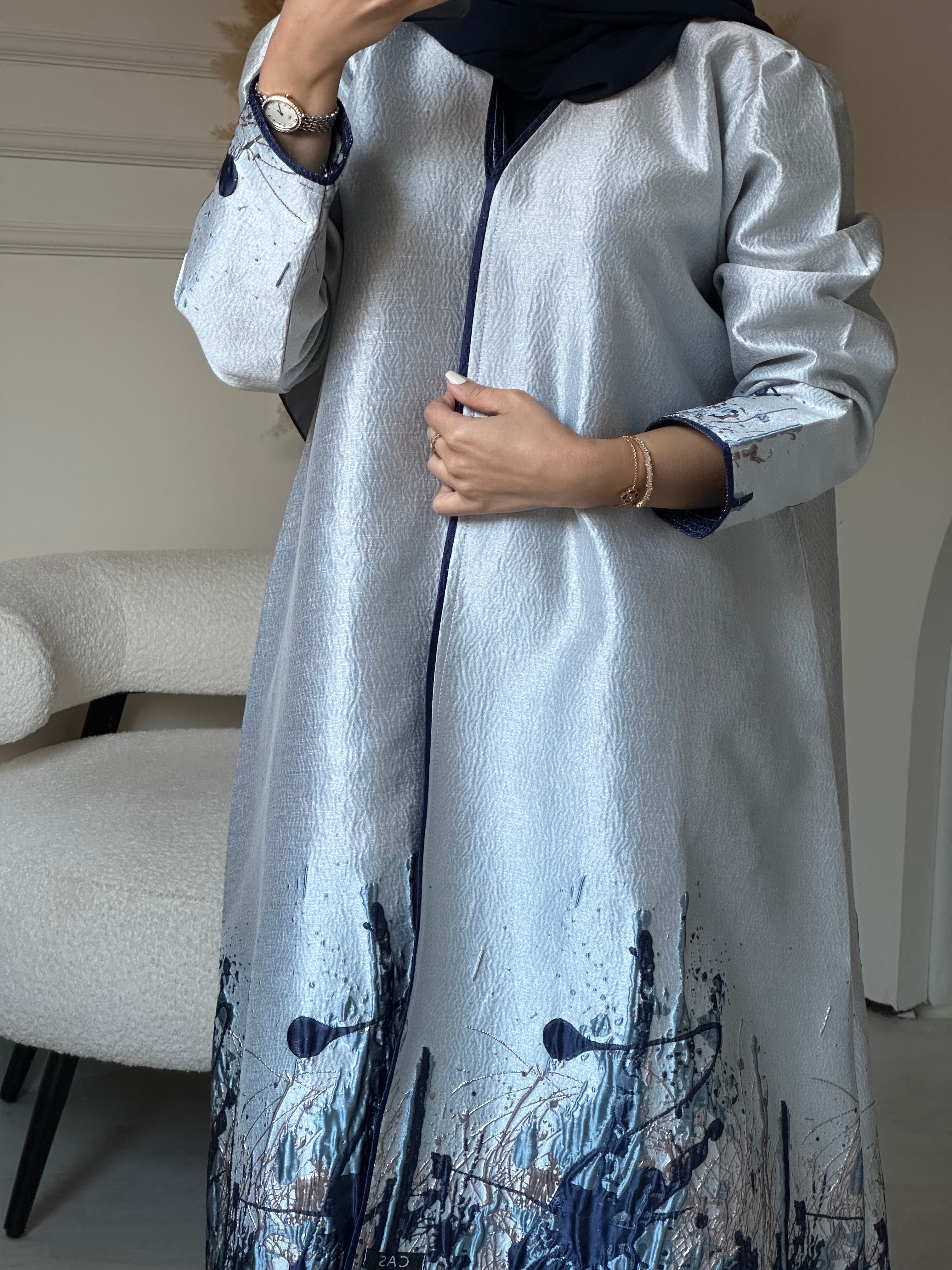 C 0856-03 Navy Blue Printed Abaya