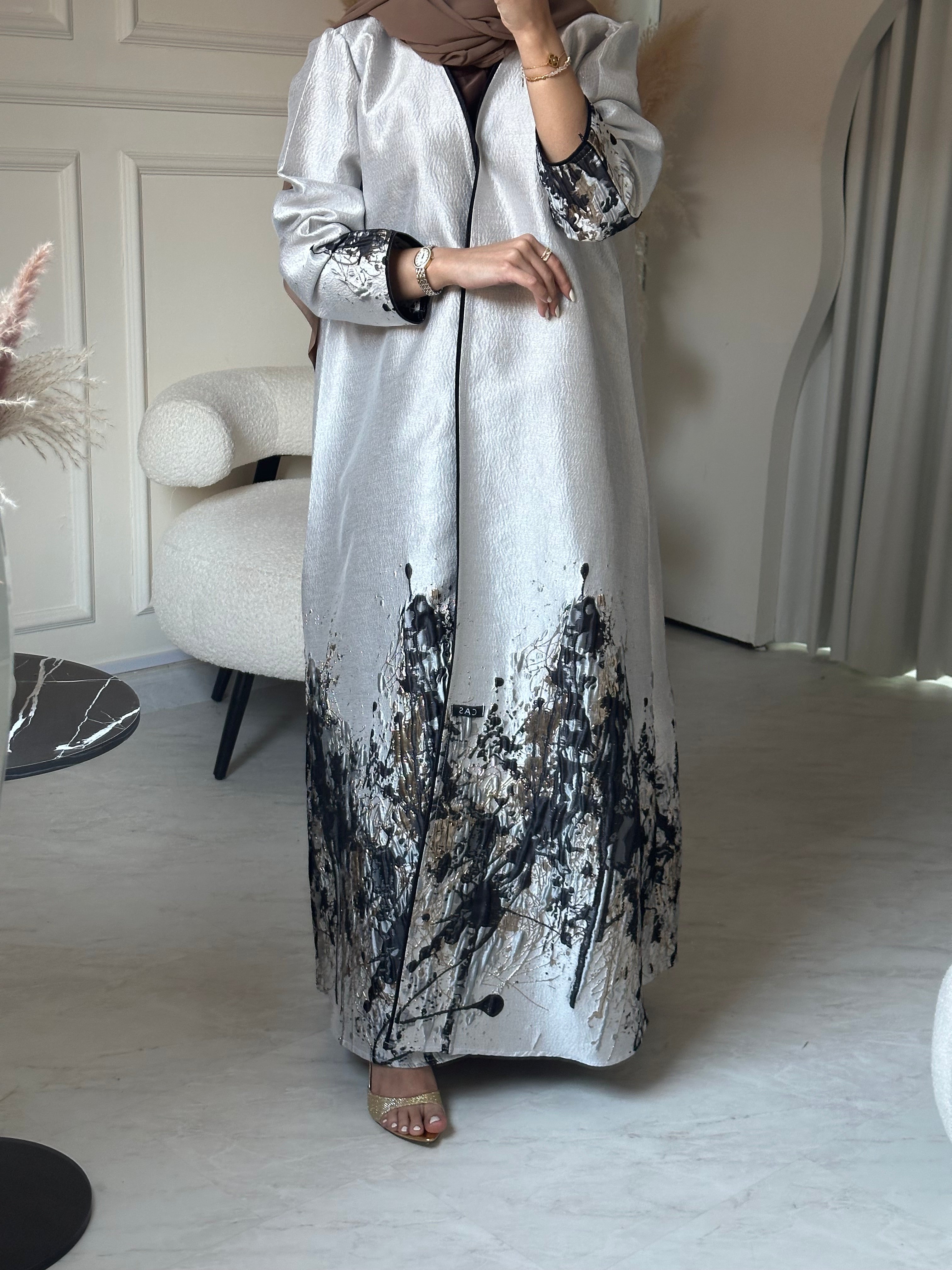 C 0856-01 Brown Printed Abaya