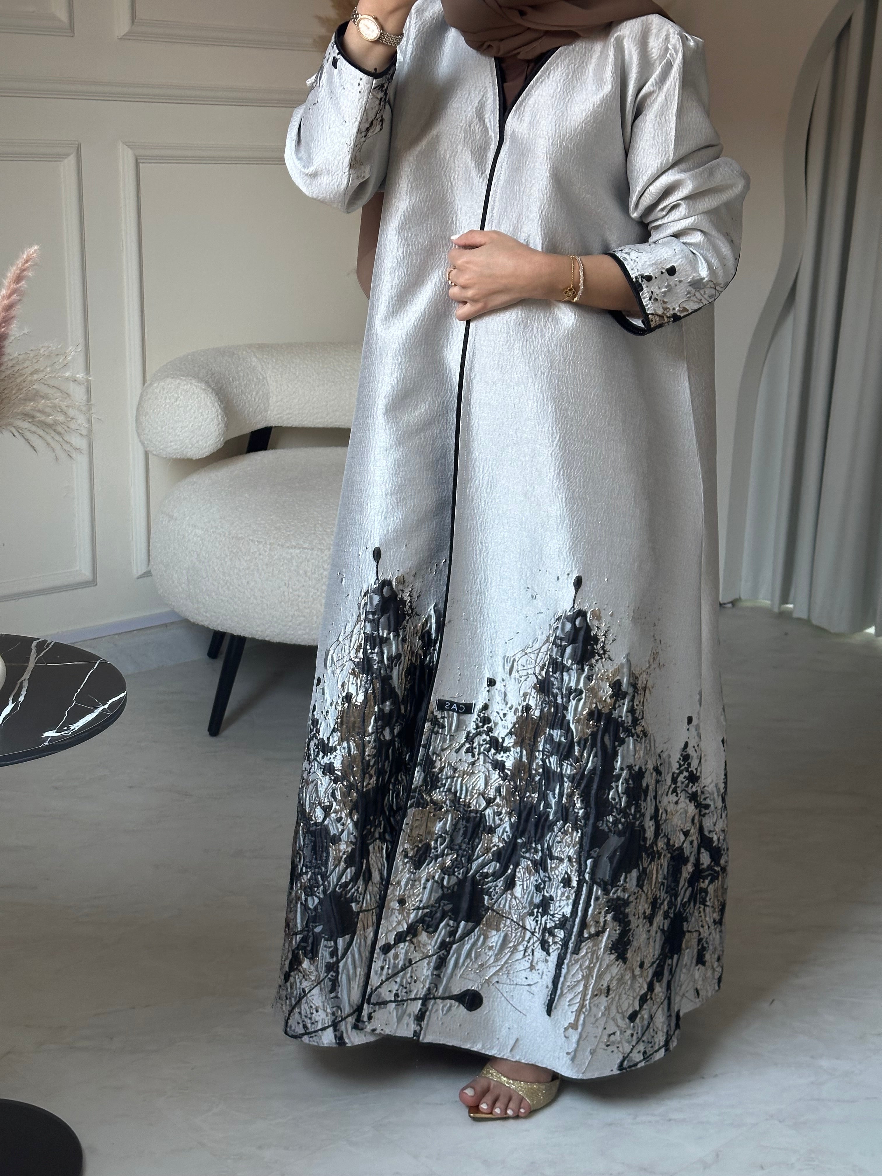 C 0856-01 Brown Printed Abaya