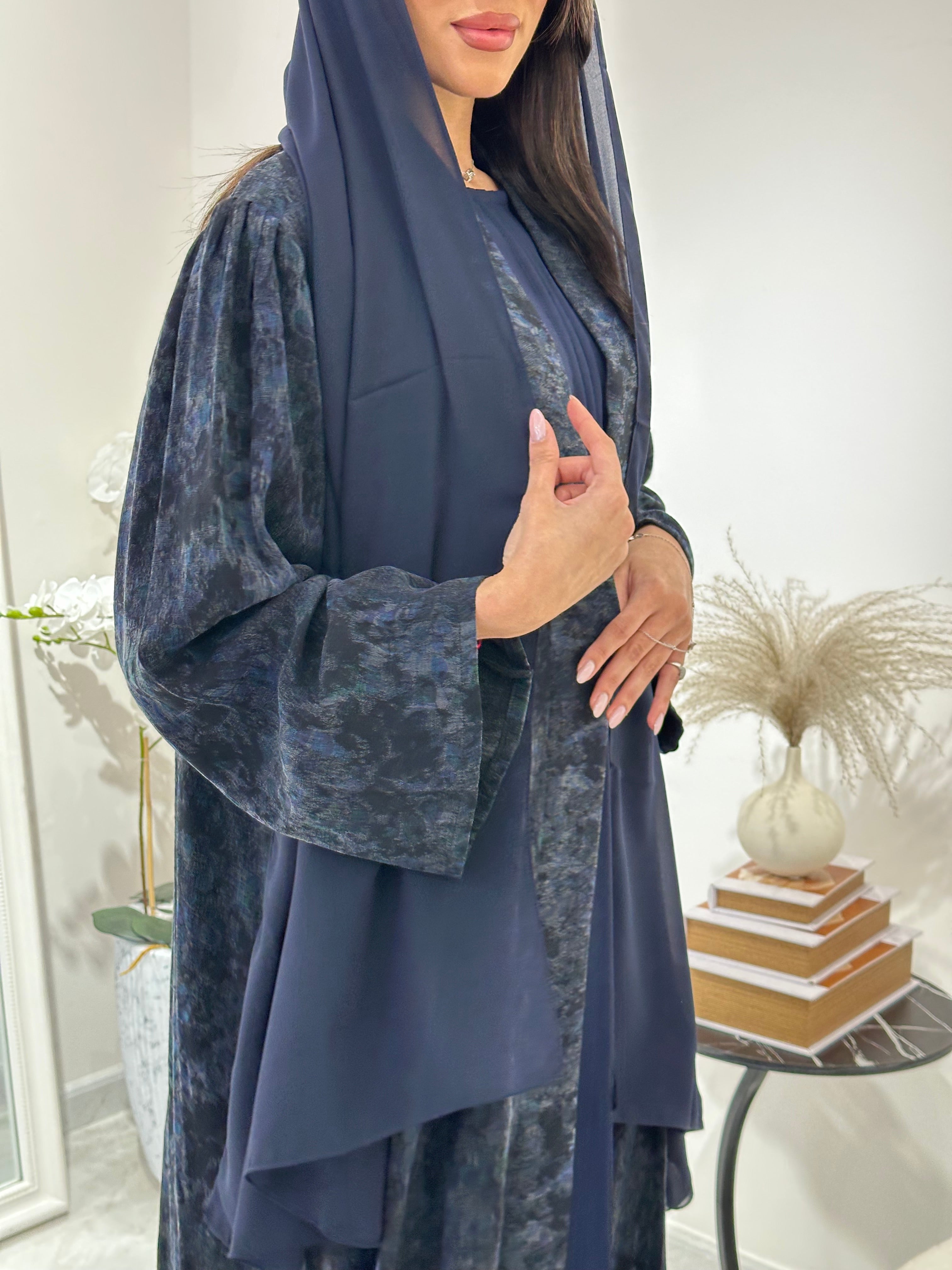 C 0874-01 Premium Blue Printed Abaya