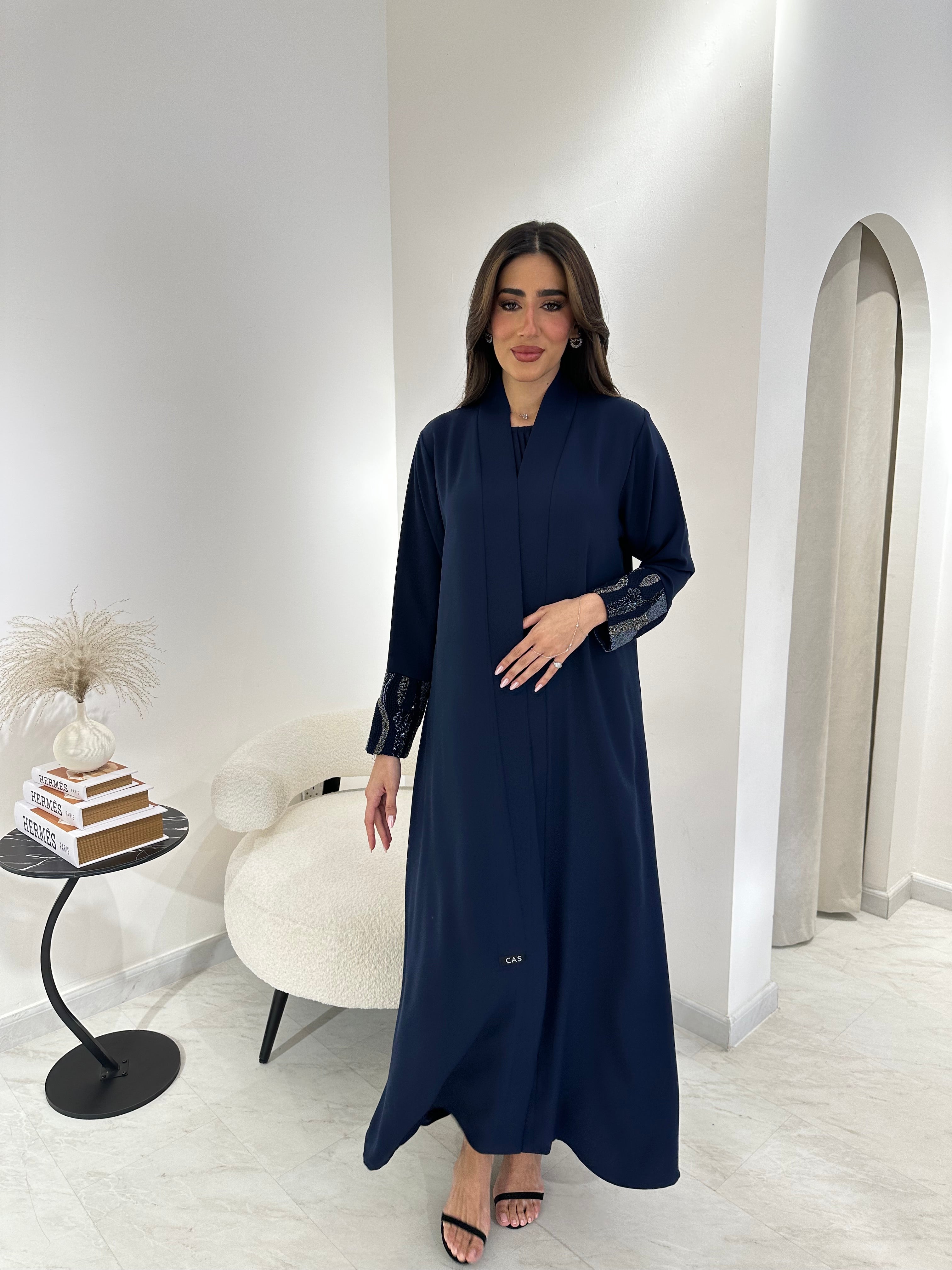 C 0875-01 Blue Beaded Eid Abaya