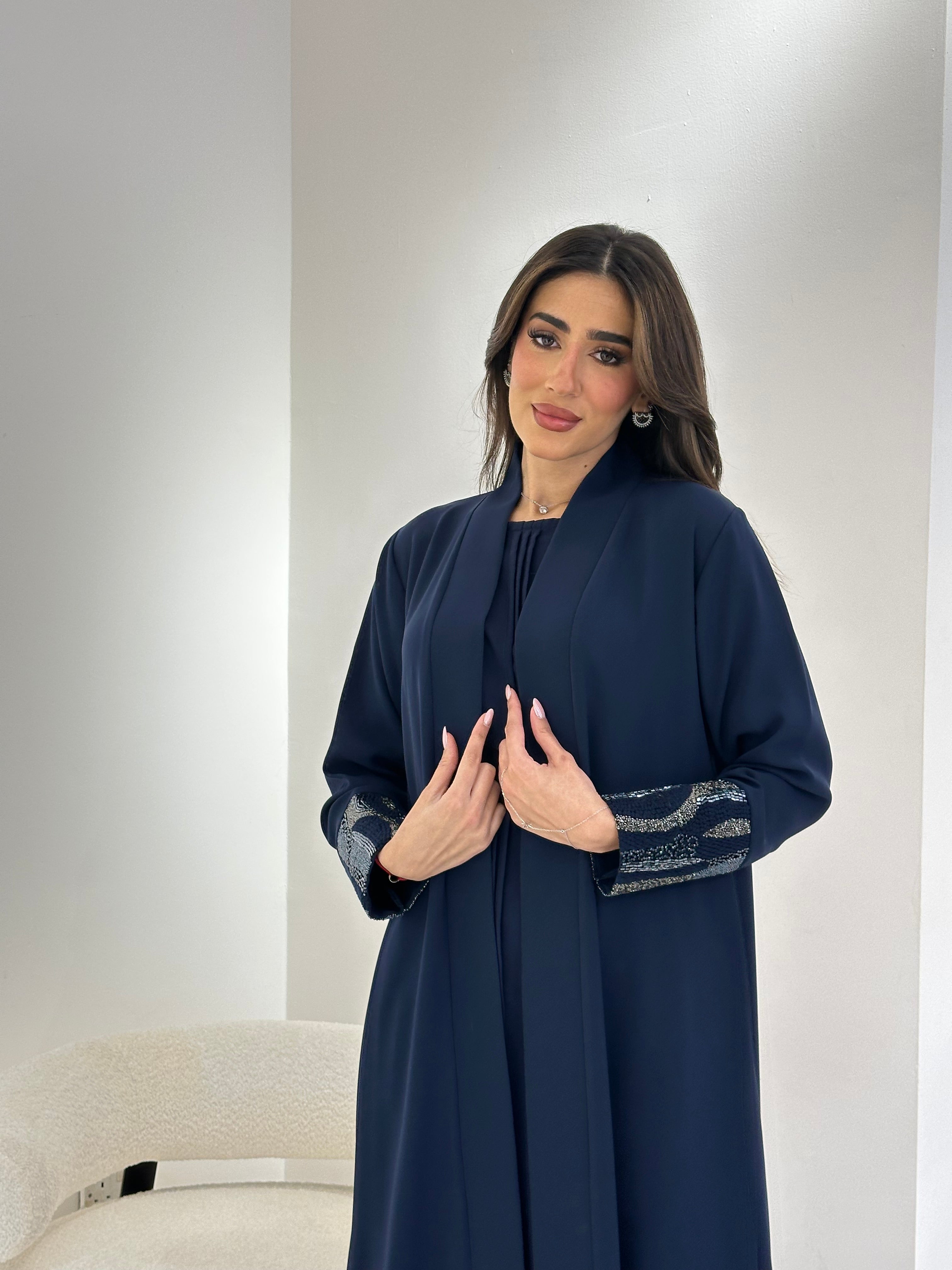 C 0875-01 Blue Beaded Eid Abaya