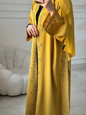C 1456 Mustard Lasercut Abaya