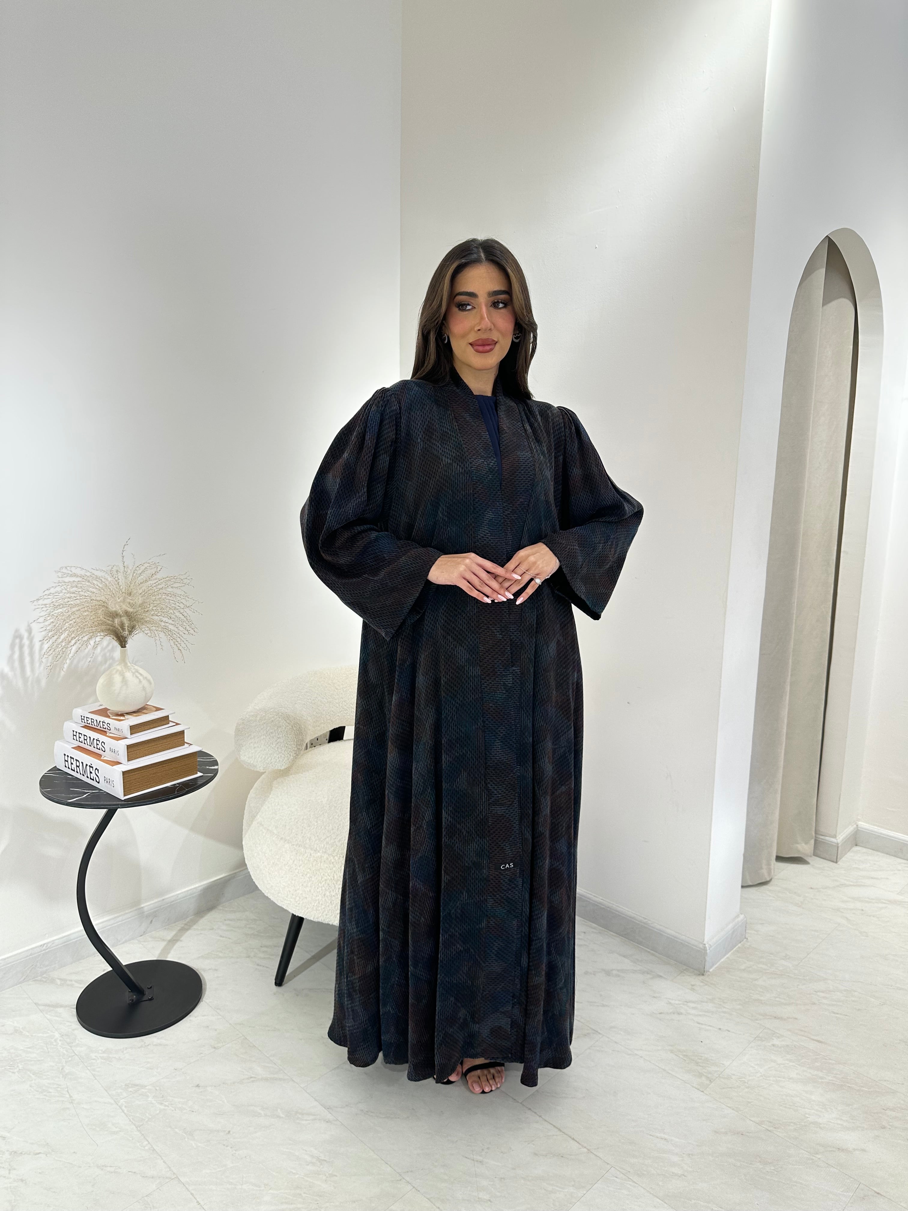 C 0874-02 Premium Blue Printed Abaya