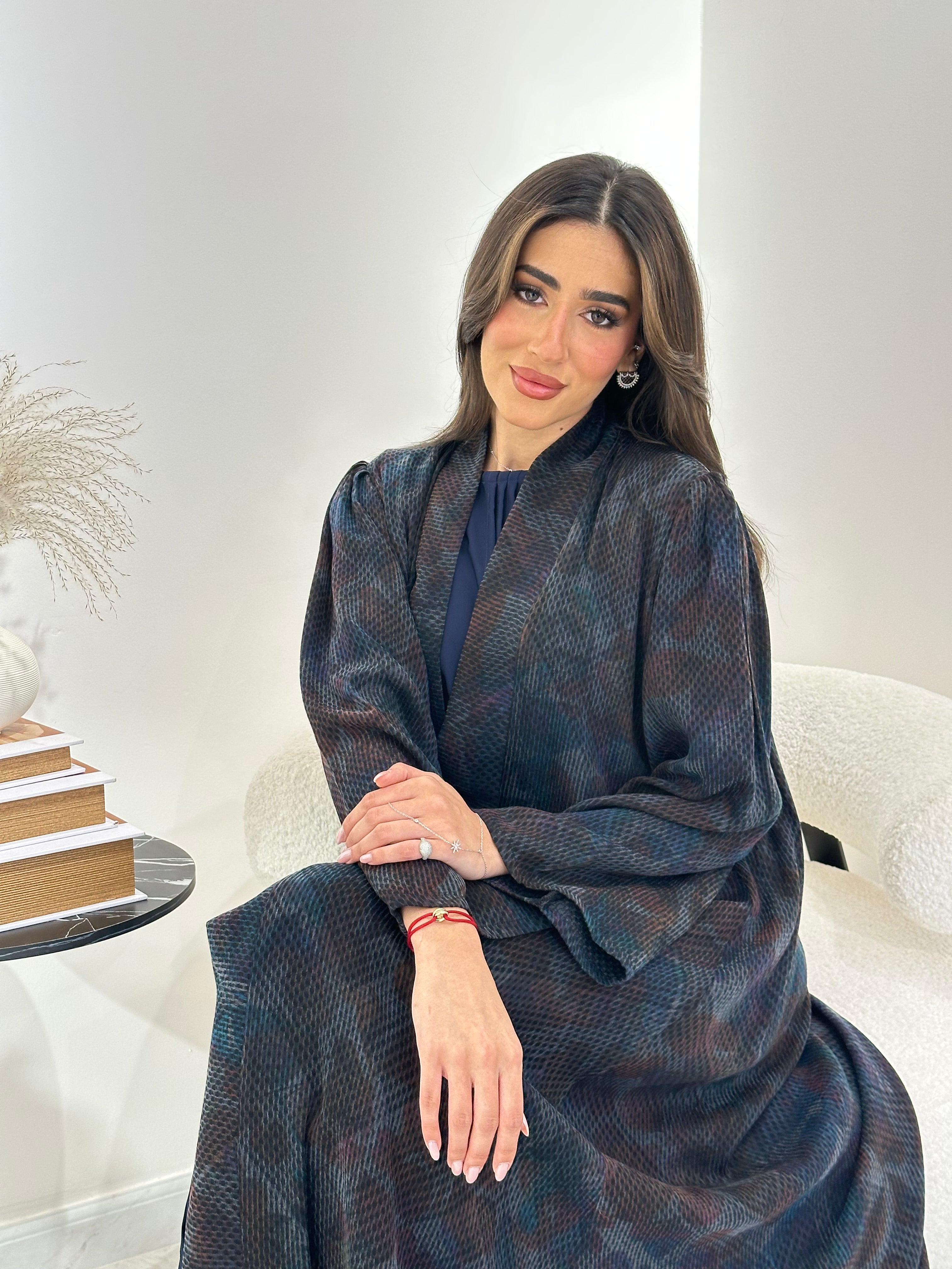 C 0874-02 Premium Blue Printed Abaya