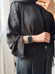C 1460 Black Leafy Beaded Abaya