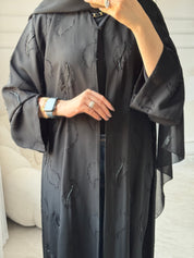 C 1460 Black Leafy Beaded Abaya