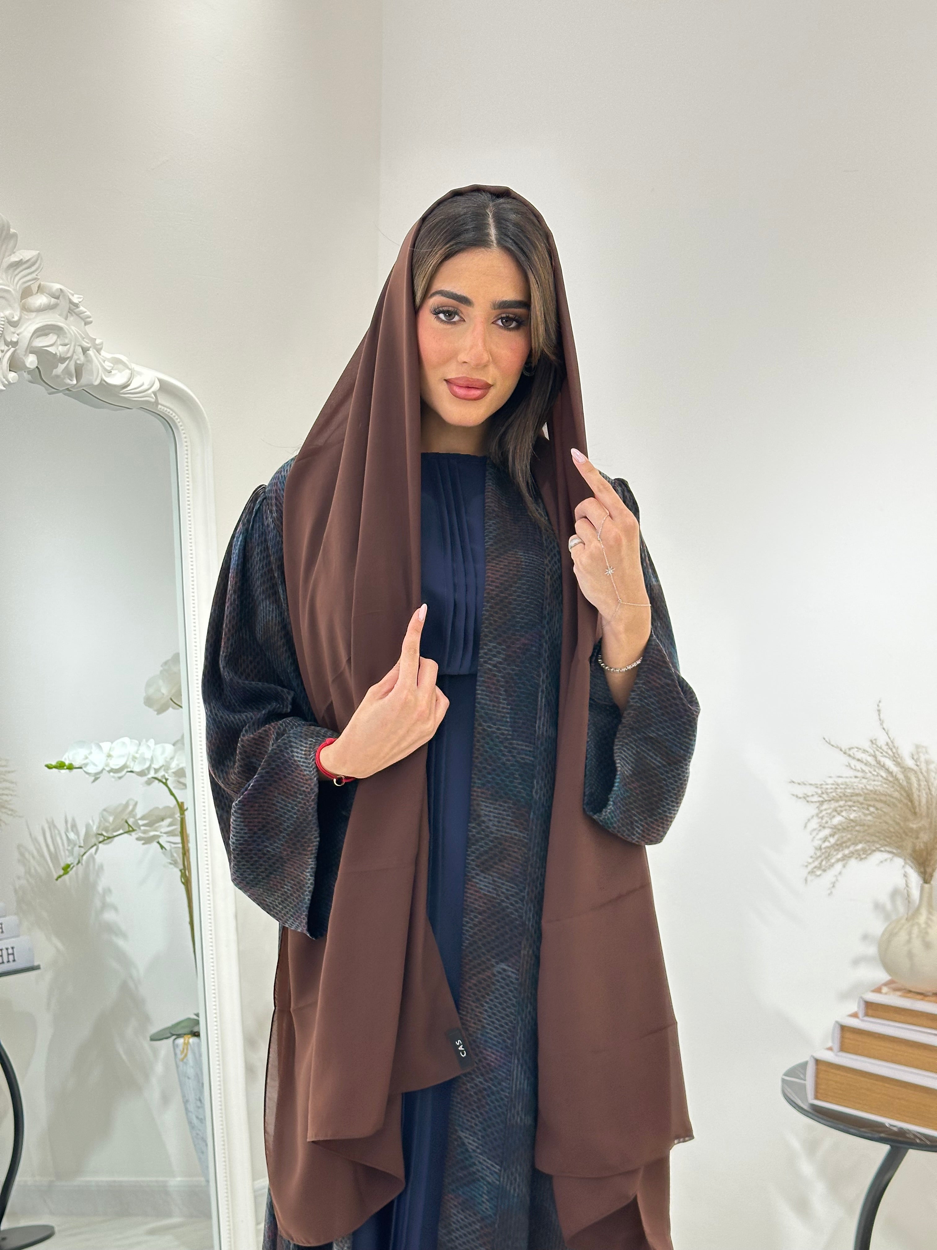 C 0874-02 Premium Blue Printed Abaya