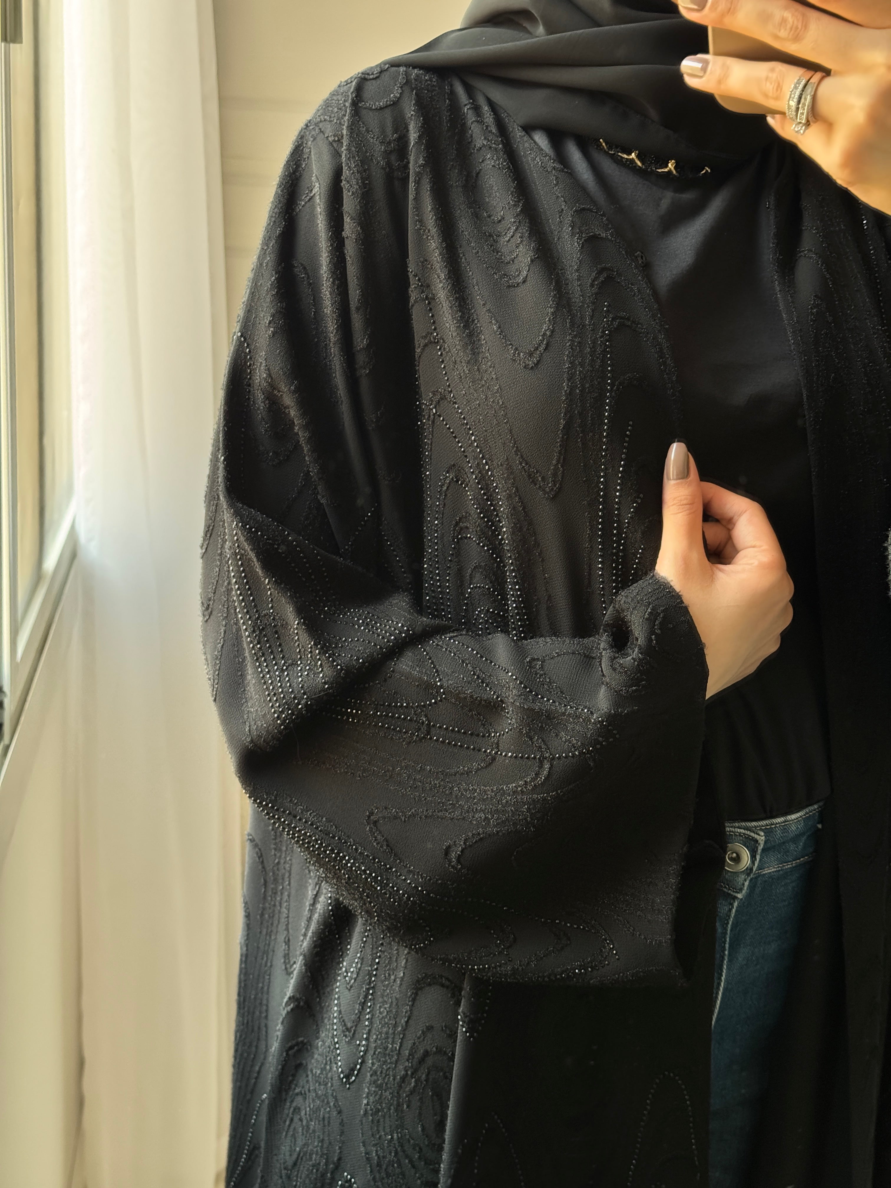 C 1462 Black Crystals Abaya