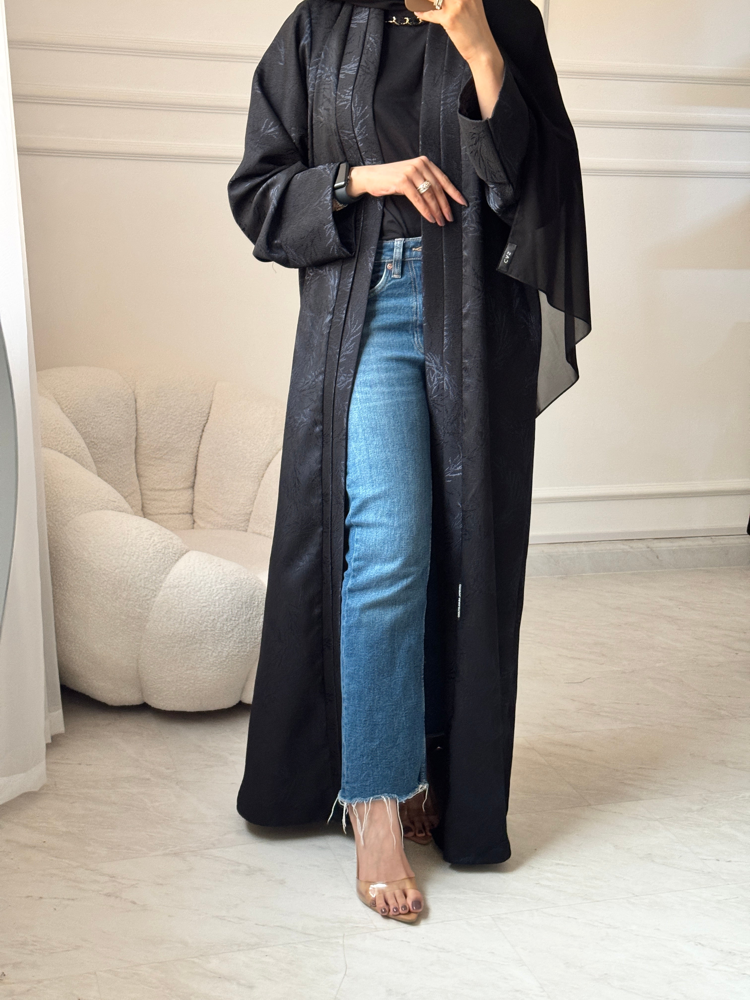 C 1463 Dark Blue Printed Abaya