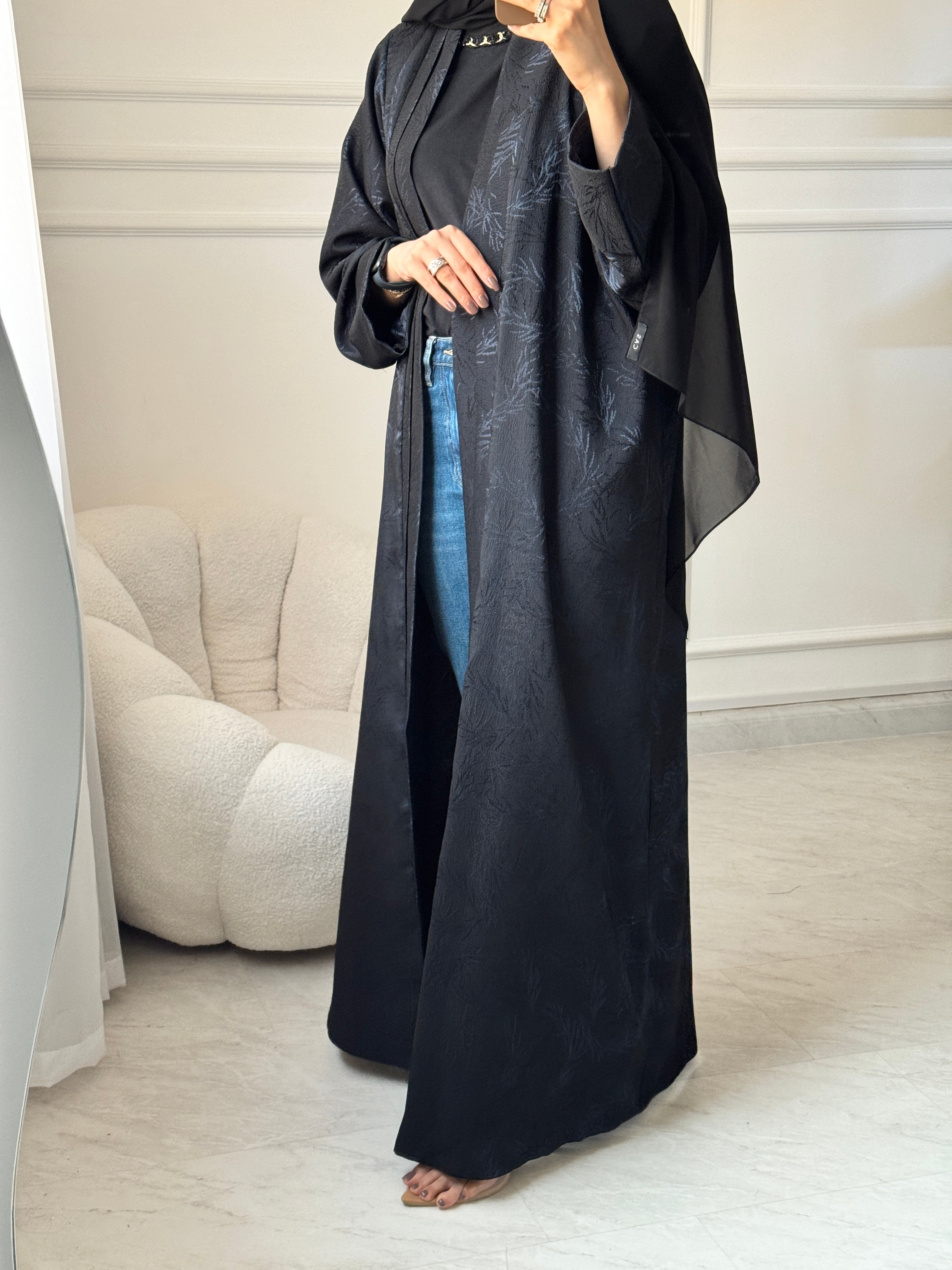 C 1463 Dark Blue Printed Abaya