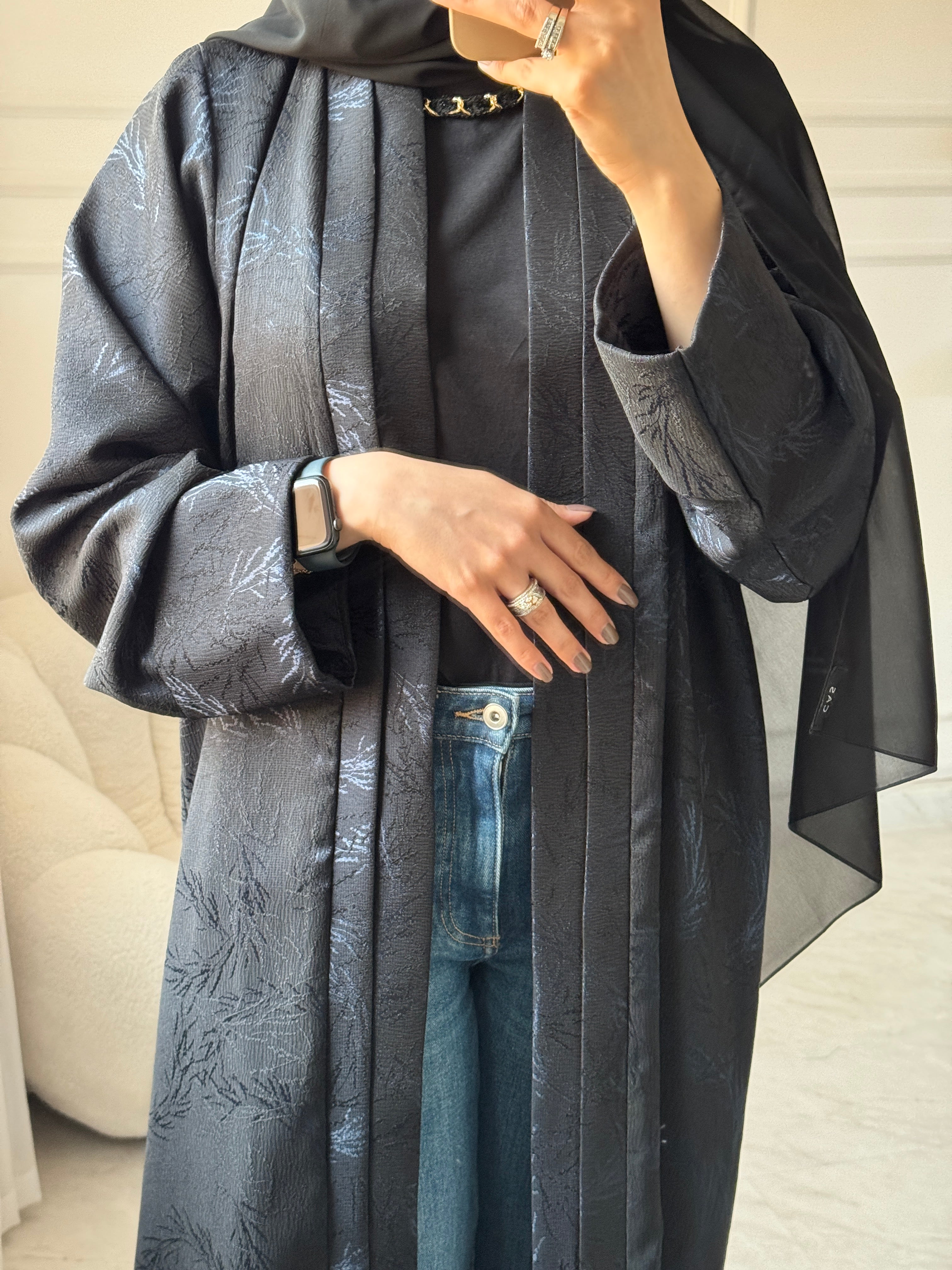 C 1463 Dark Blue Printed Abaya
