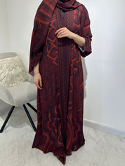 C 1546 Burgundy Printed Abaya