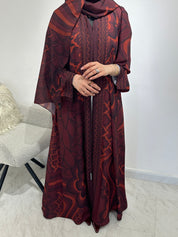 C 1546 Burgundy Printed Abaya