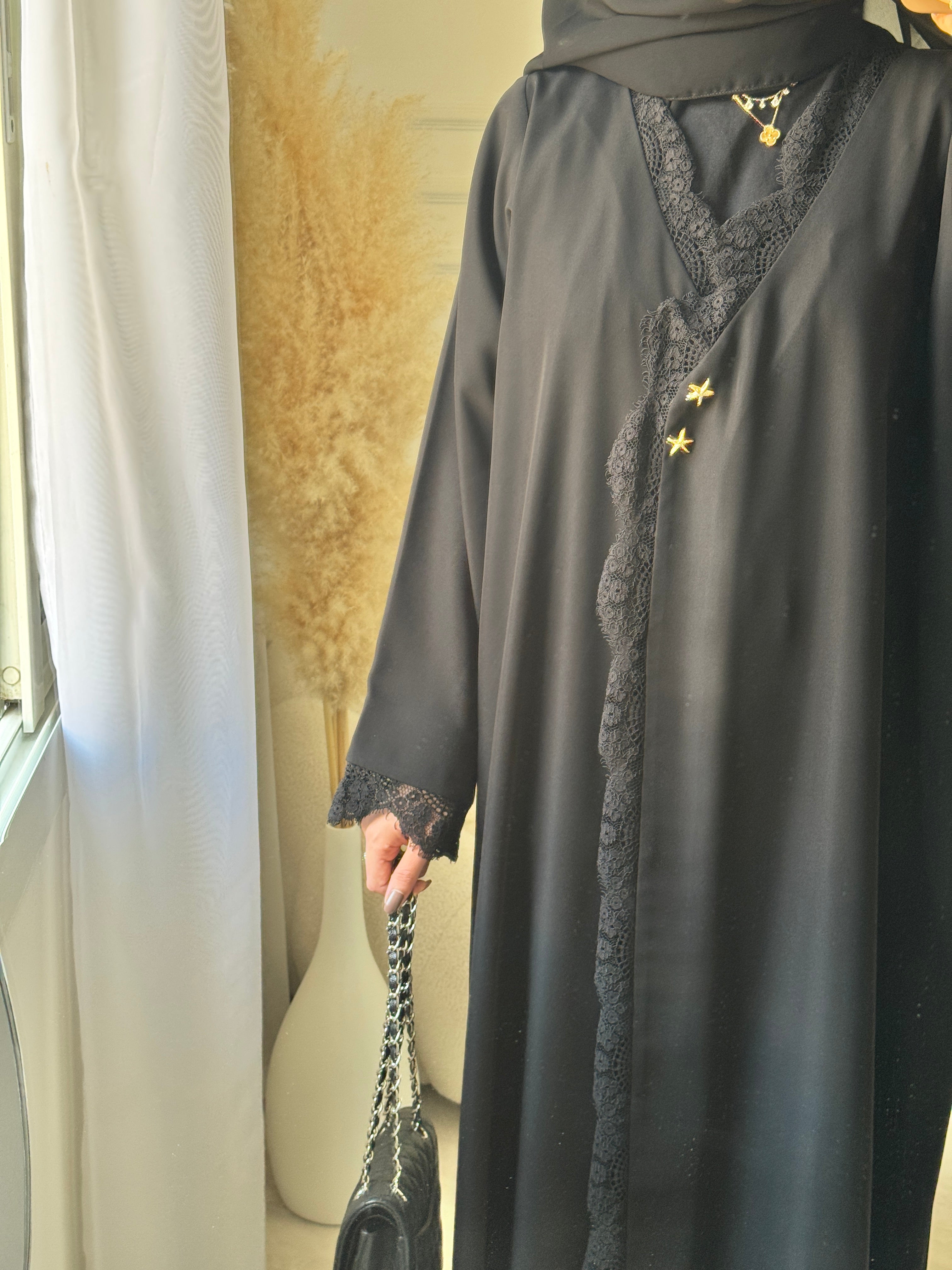 C 1466 Black Lace Abaya