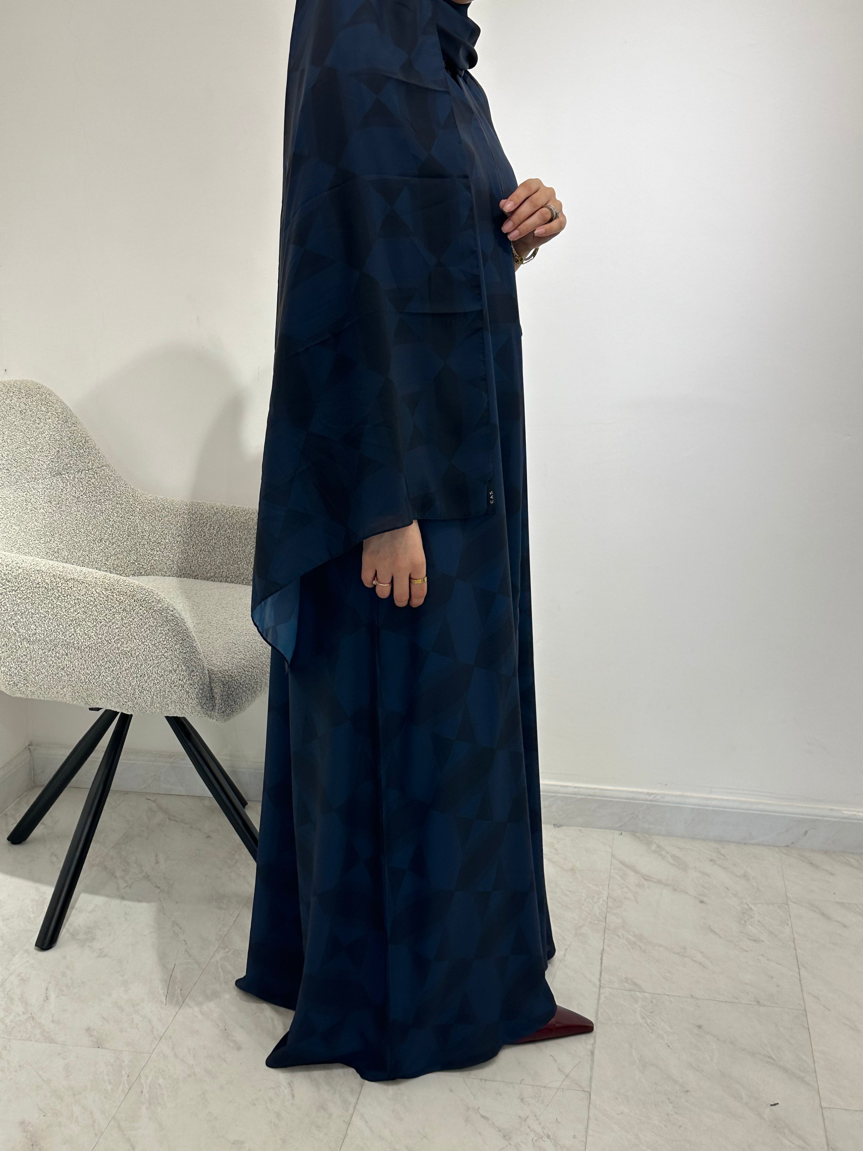 C 1548 Dark Blue Chiffon Printed Abaya