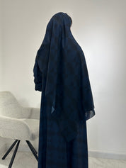 C 1548 Dark Blue Chiffon Printed Abaya