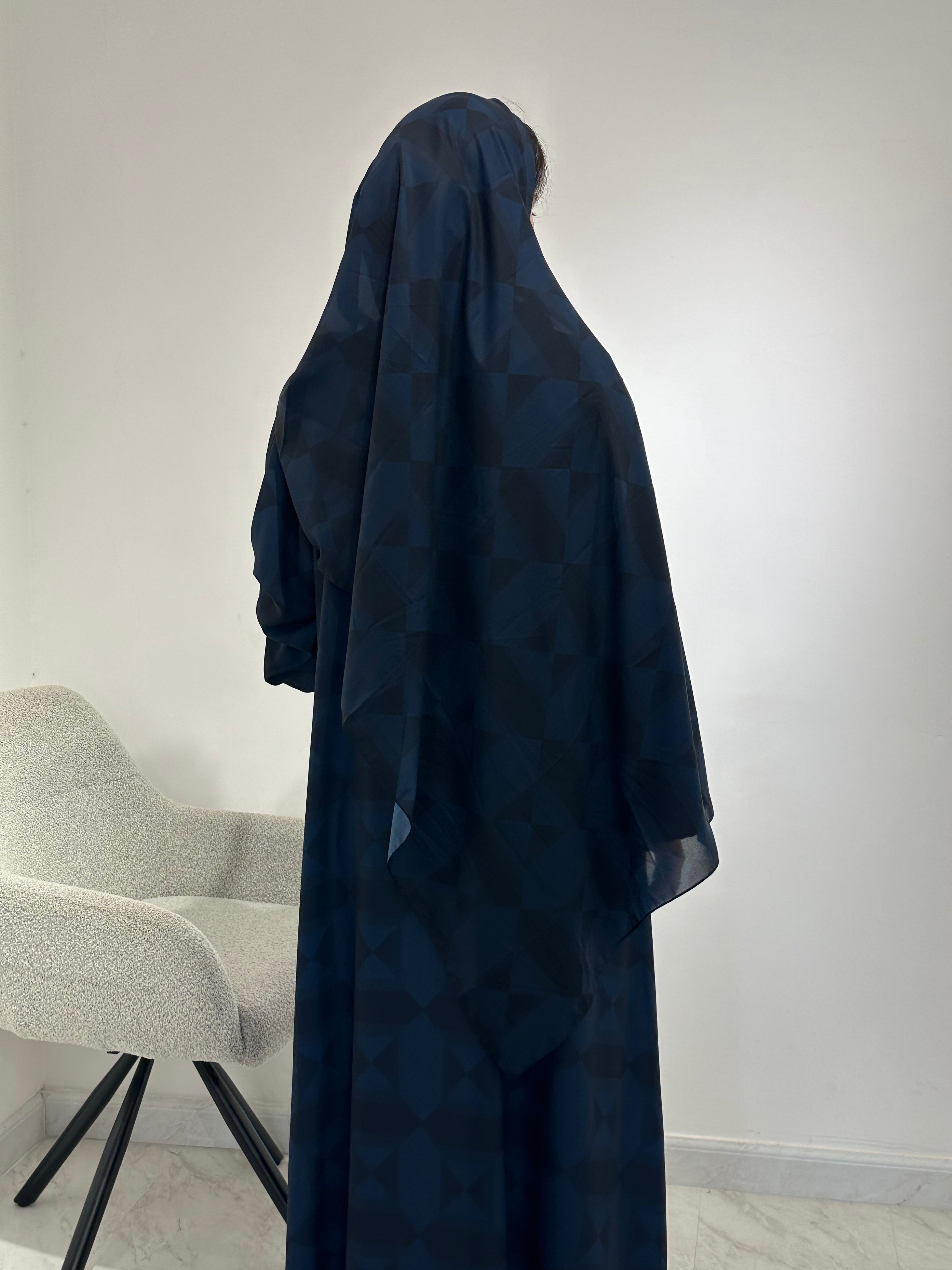 C 1548 Dark Blue Chiffon Printed Abaya