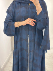 C 1548 Dark Blue Chiffon Printed Abaya