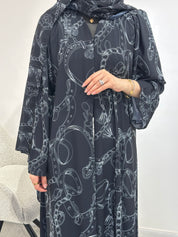 C 1549 Black Chiffon Printed Abaya