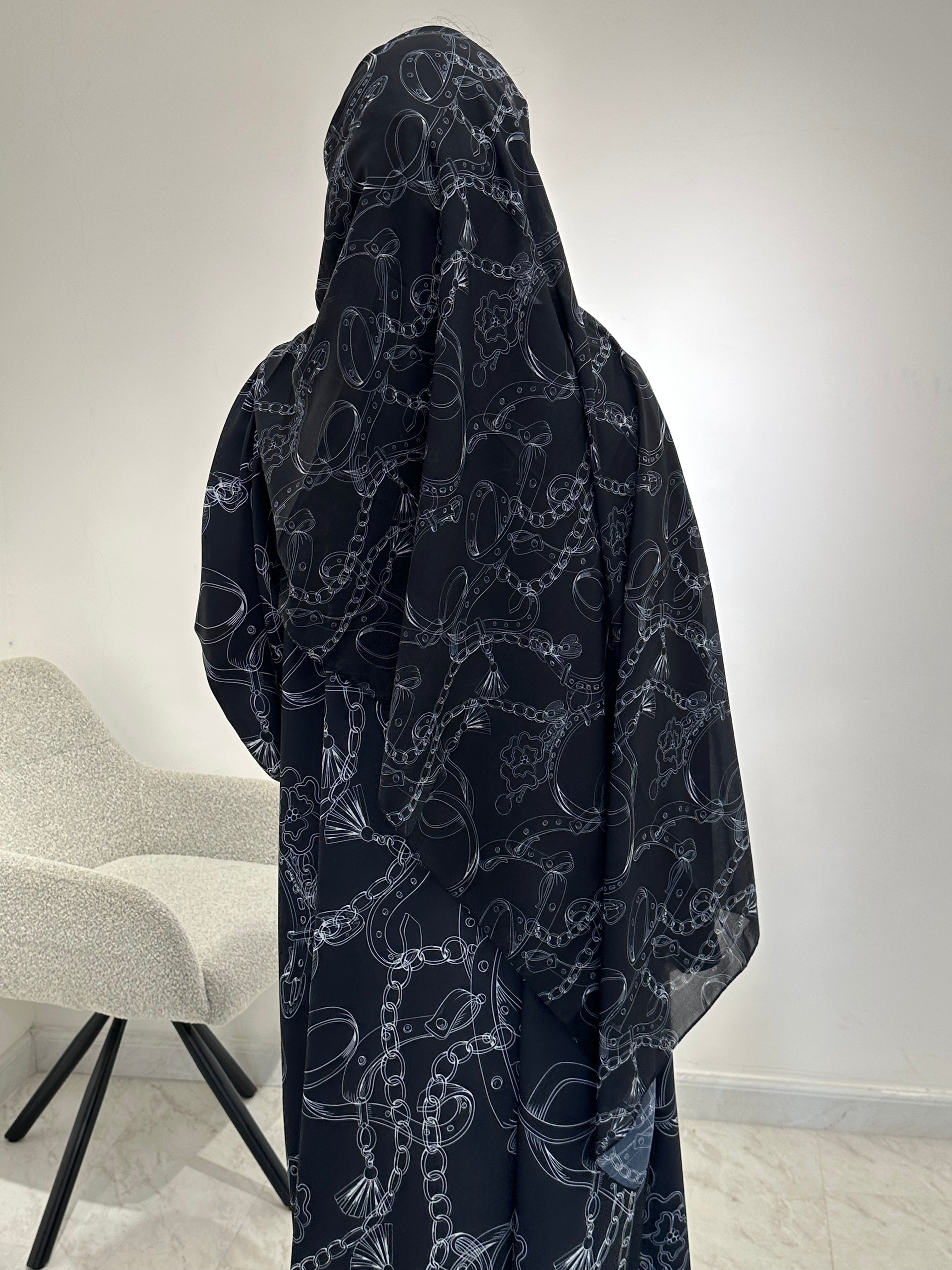 C 1549 Black Chiffon Printed Abaya