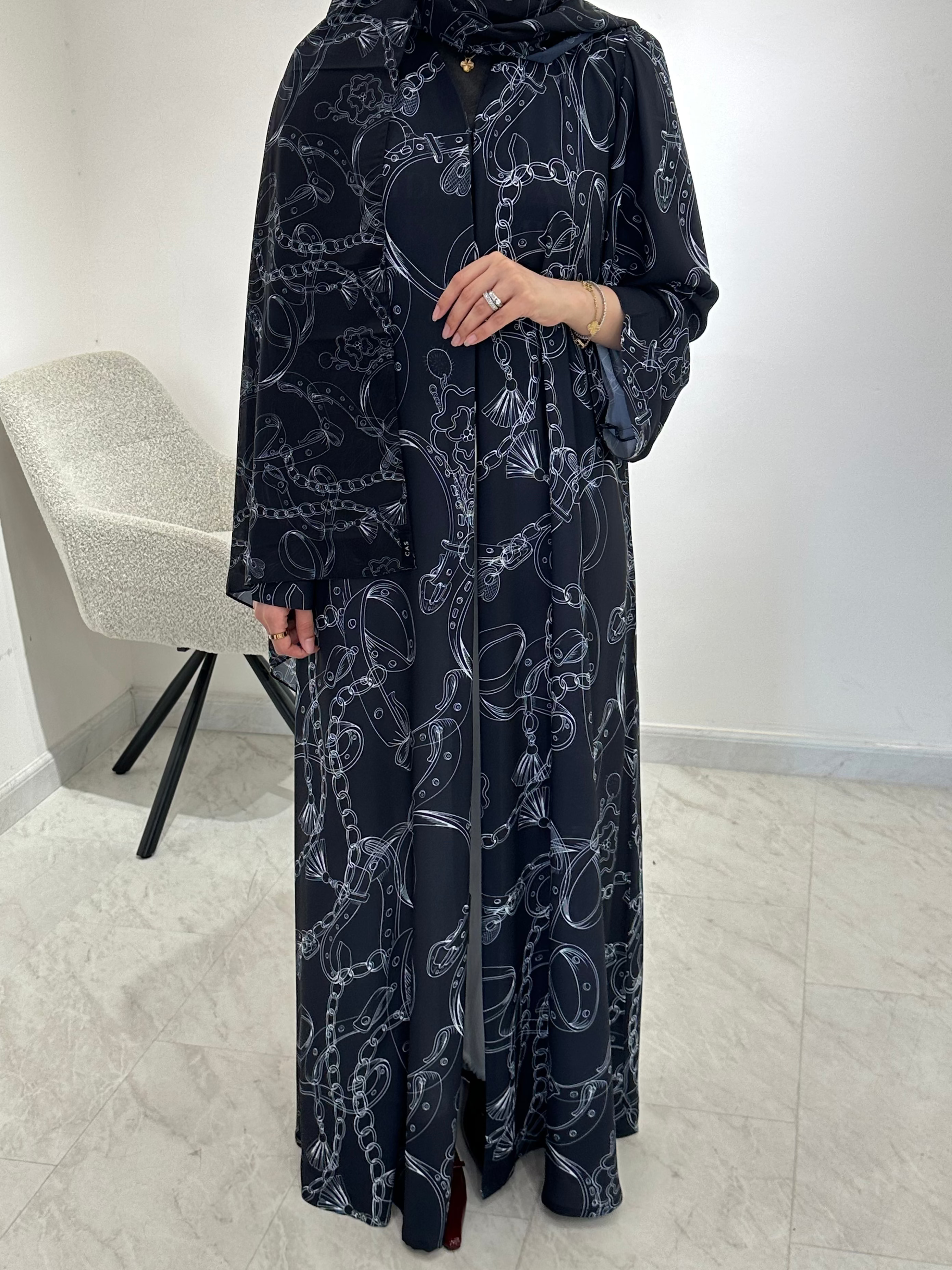 C 1549 Black Chiffon Printed Abaya