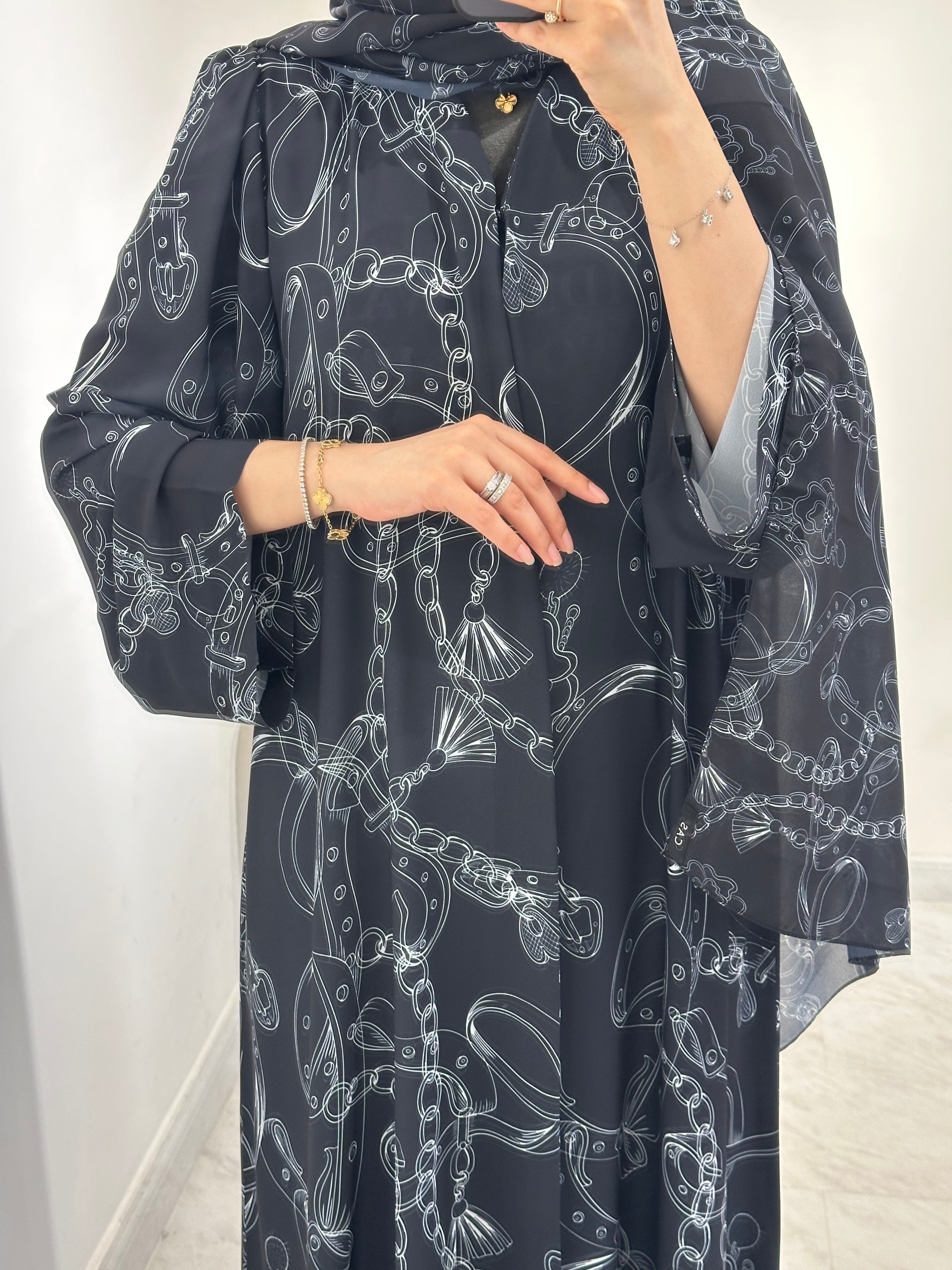 C 1549 Black Chiffon Printed Abaya