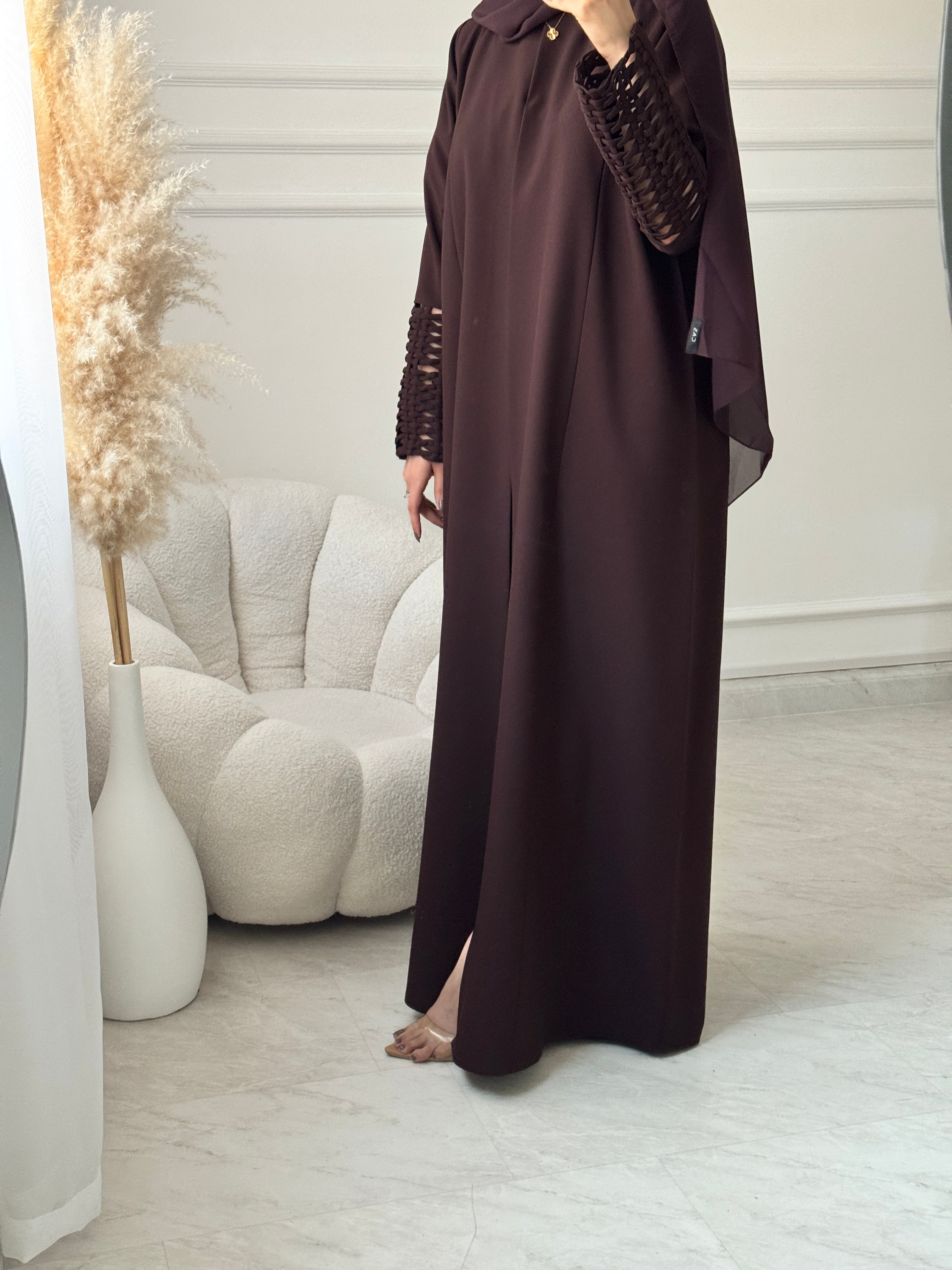 C 1471 Brown Criss Cross Abaya