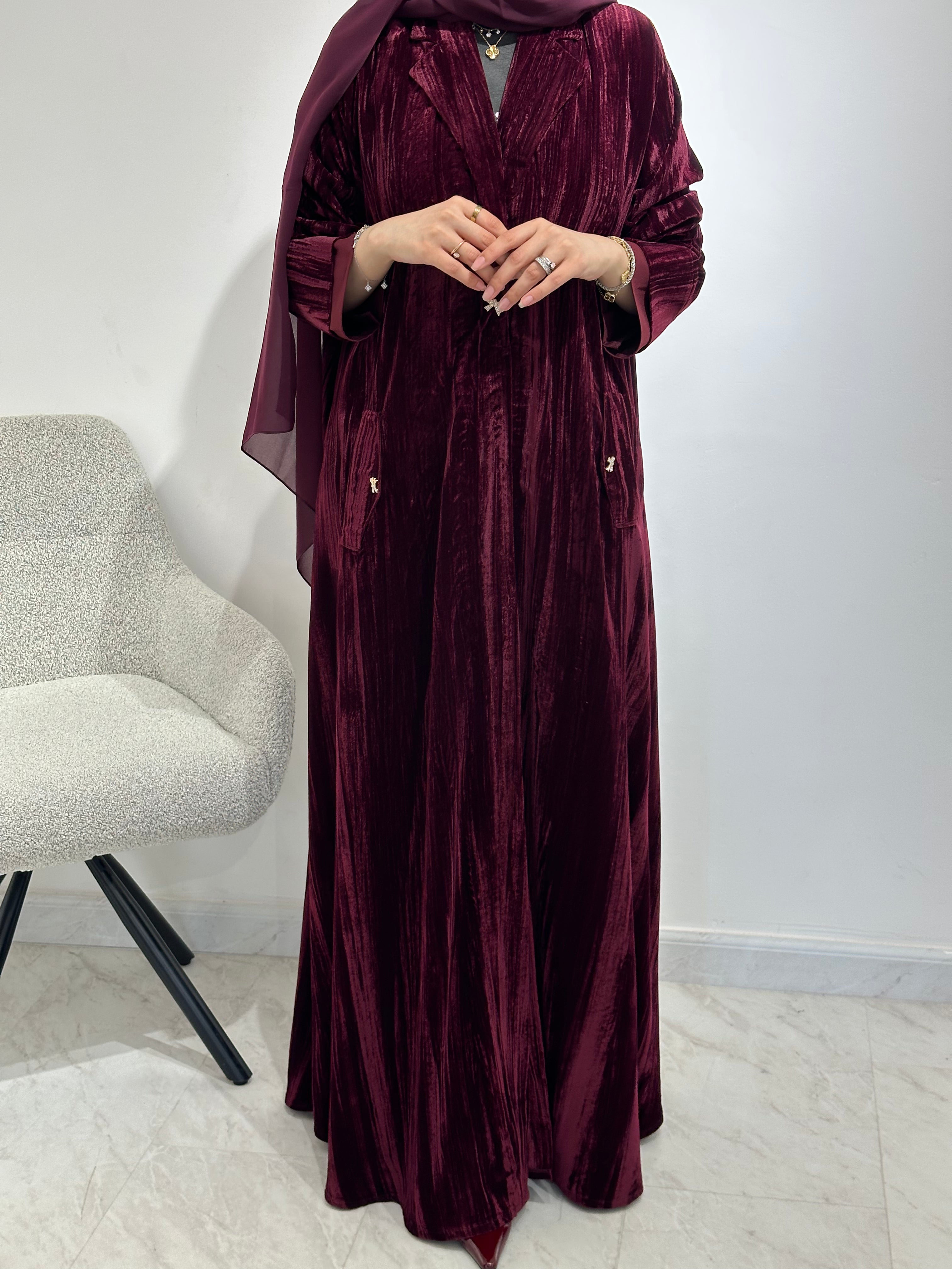 C 1545-01 Maroon Velvet Abaya