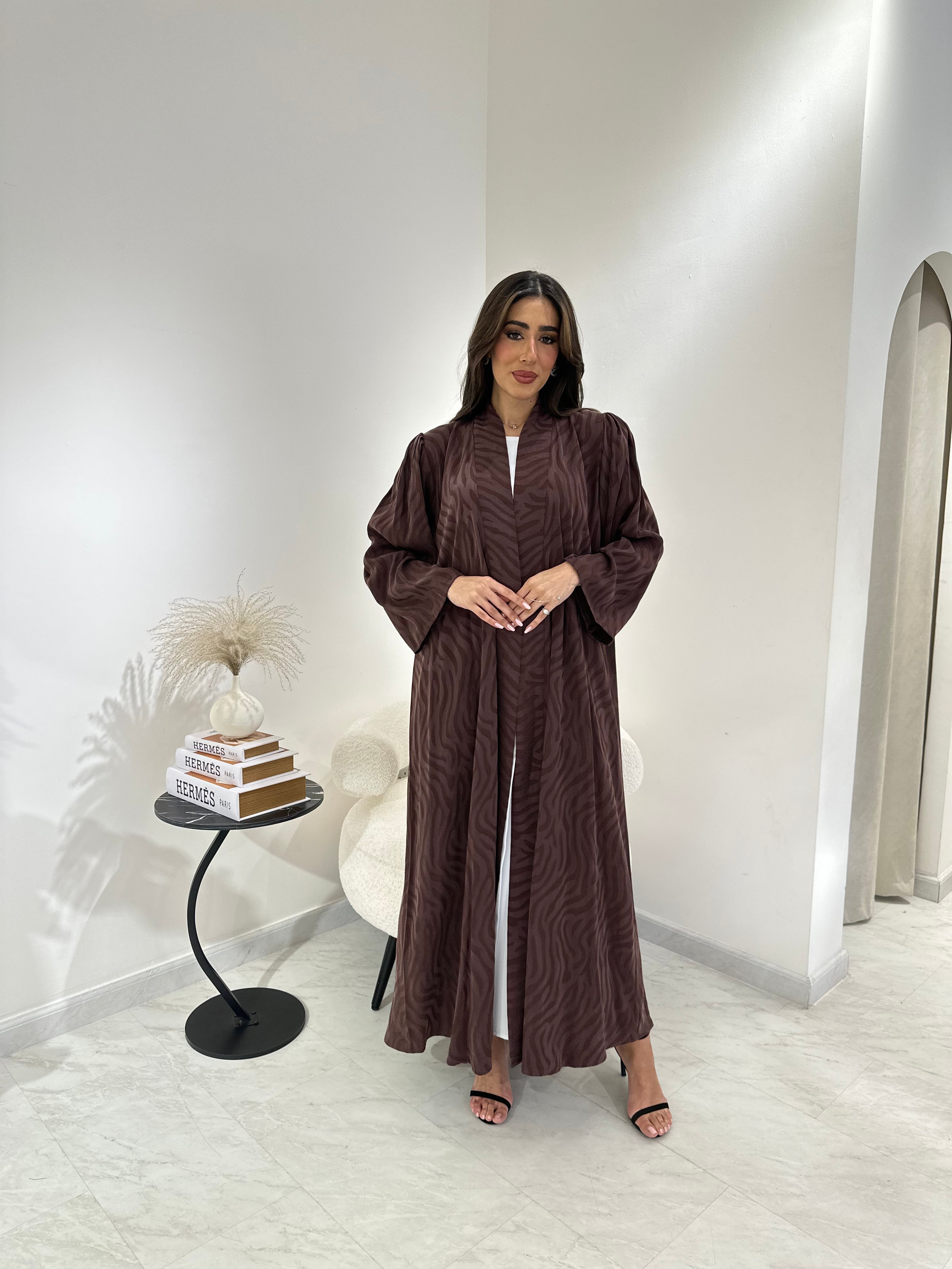 C 0878 Premium Brown Printed Abaya