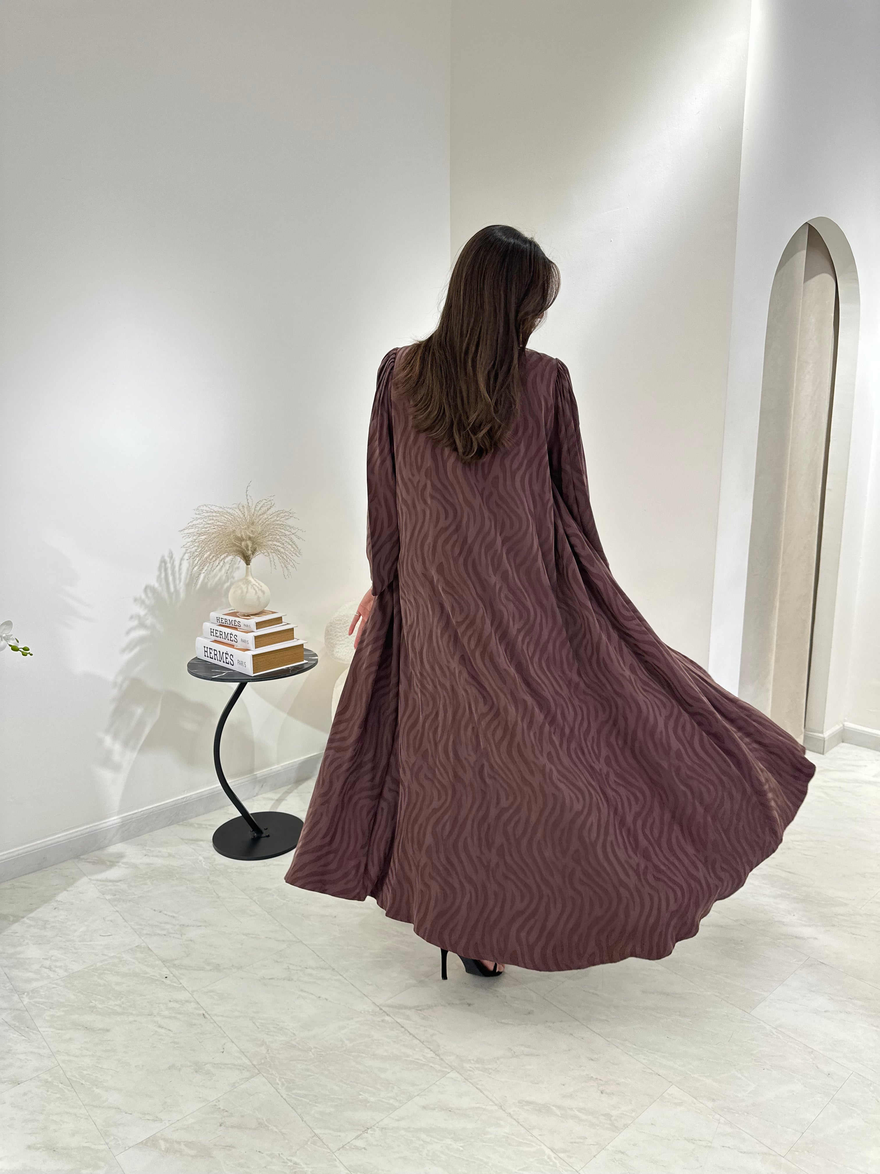C 0878 Premium Brown Printed Abaya