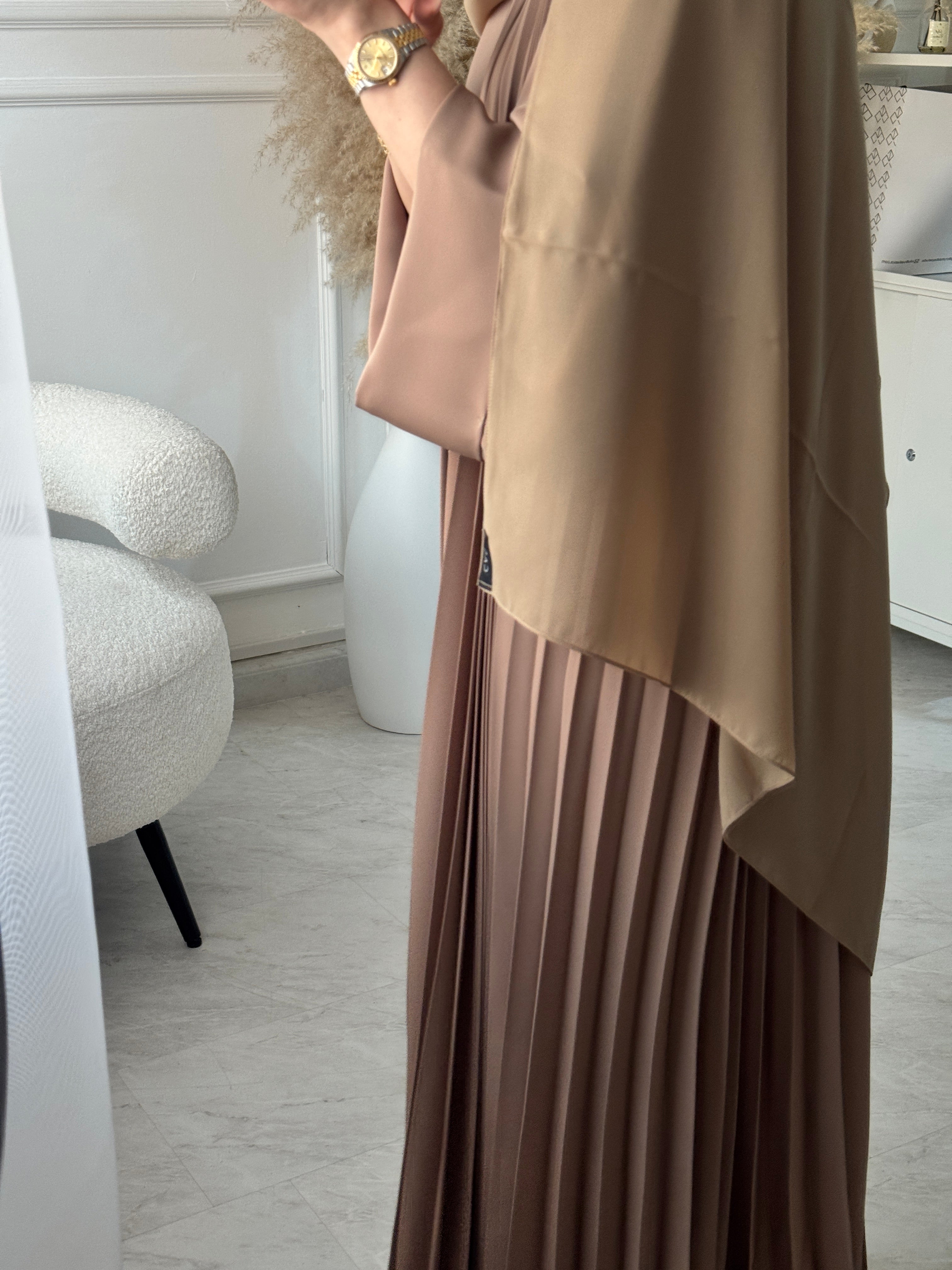 C 1517-05 Camel Premium Nada Pleated Abaya