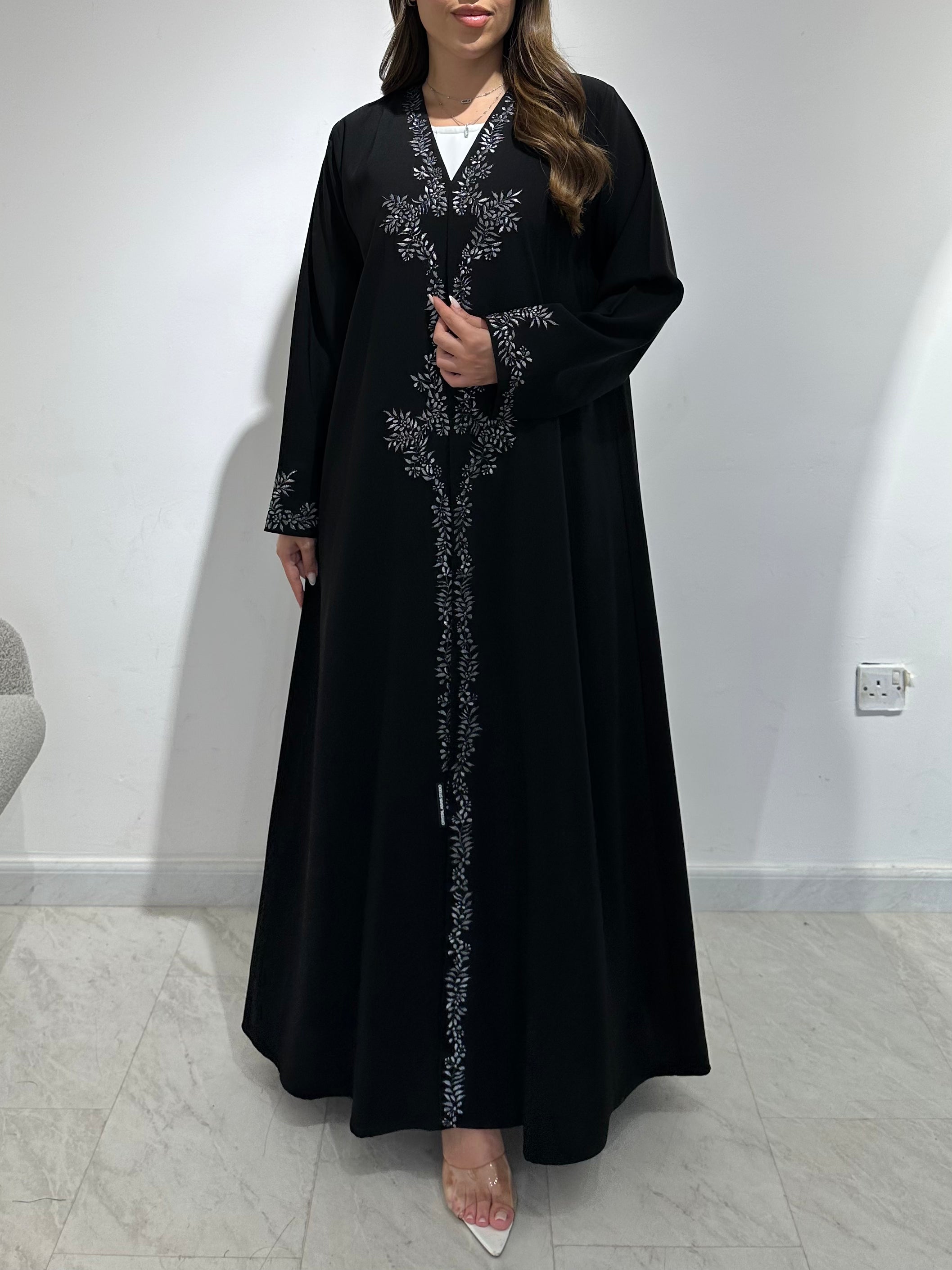 C 1564 Black Floral Embroidered Abaya